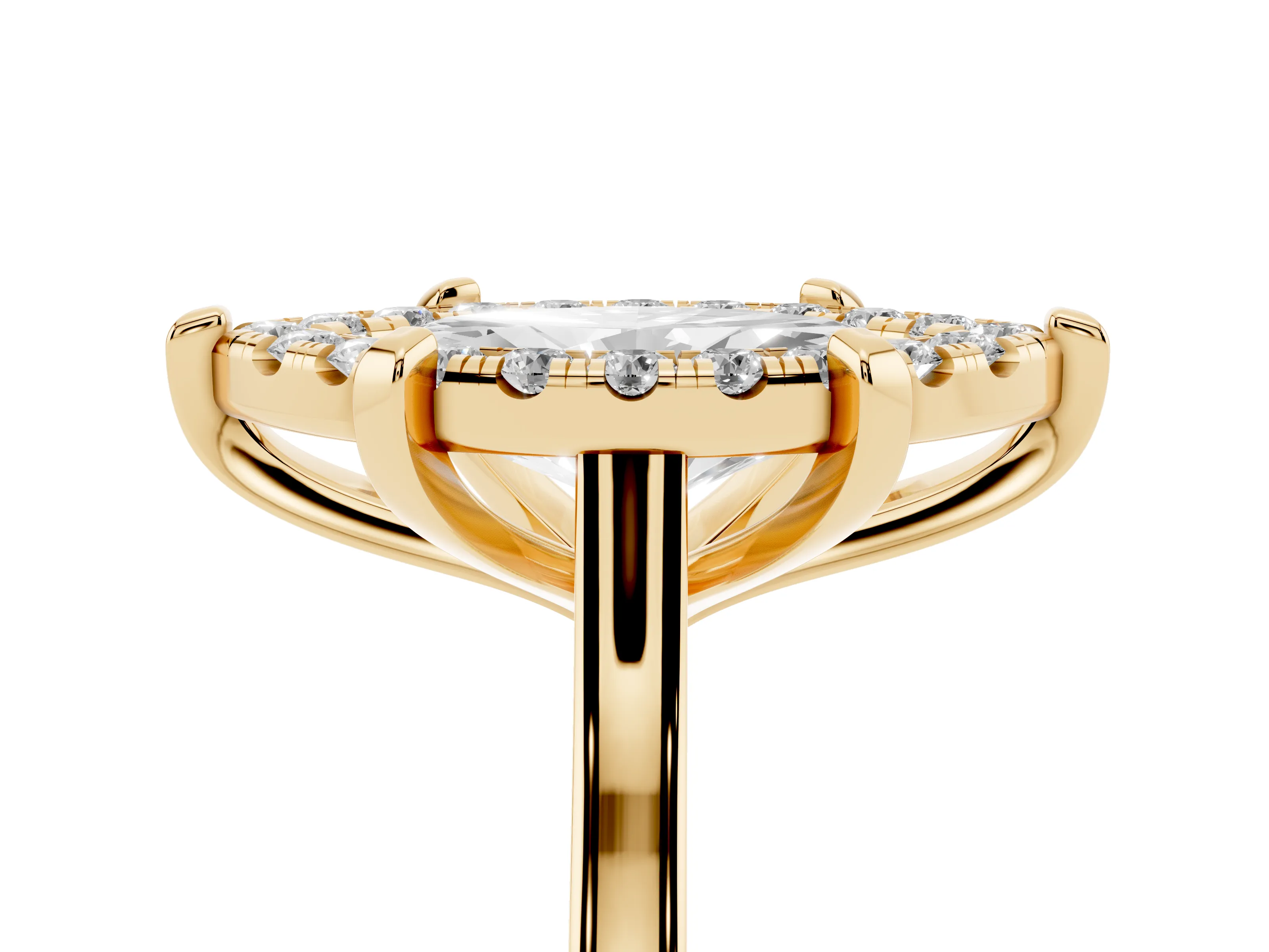 Marquise Cut Diamond Cluster Halo Solitaire Ring Set in Yellow gold with Prong Setting