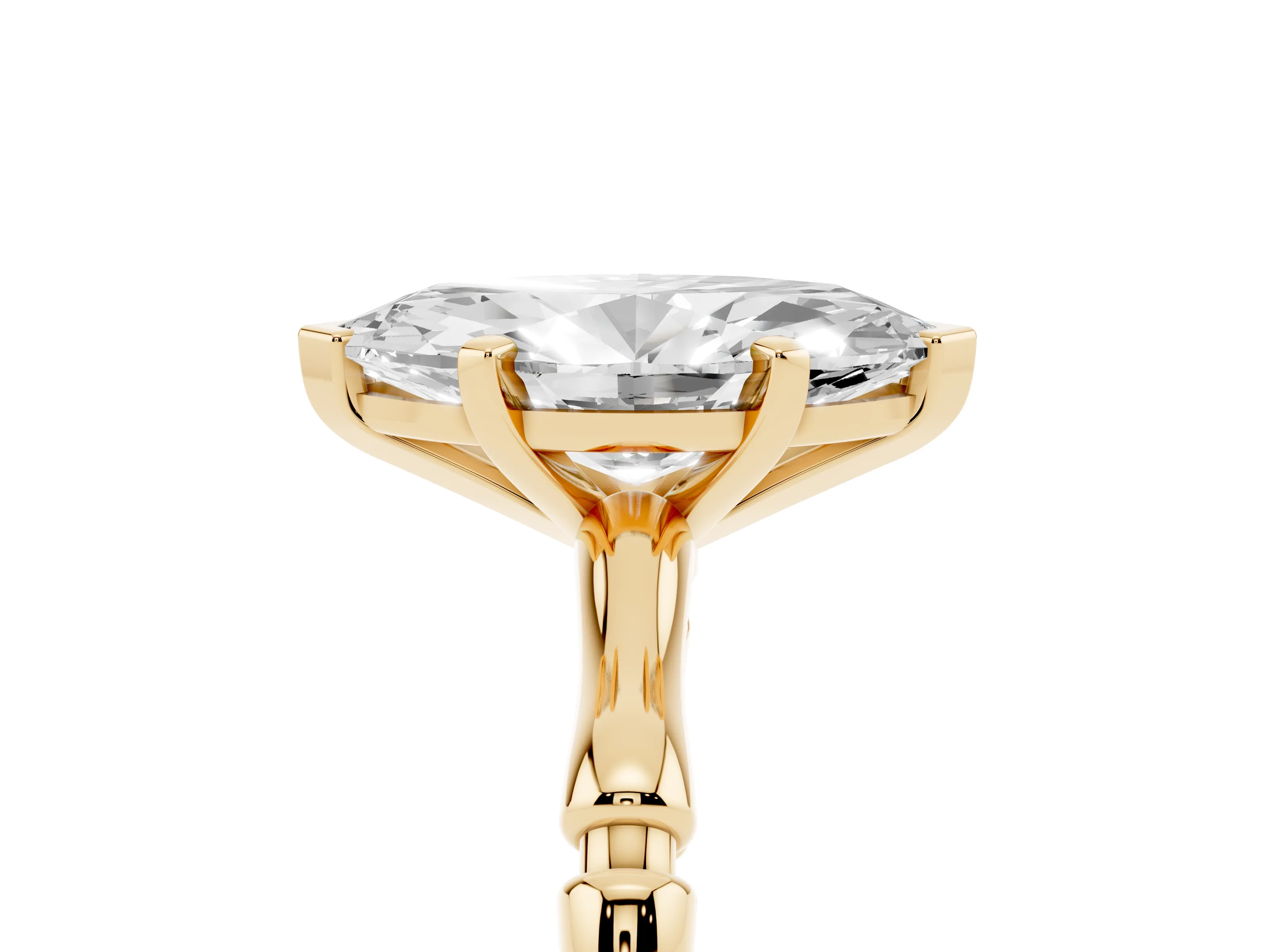 Marquise Cut Diamond Solitaire Ring Set in Yellow gold with Bamboo Band and Prong Setting