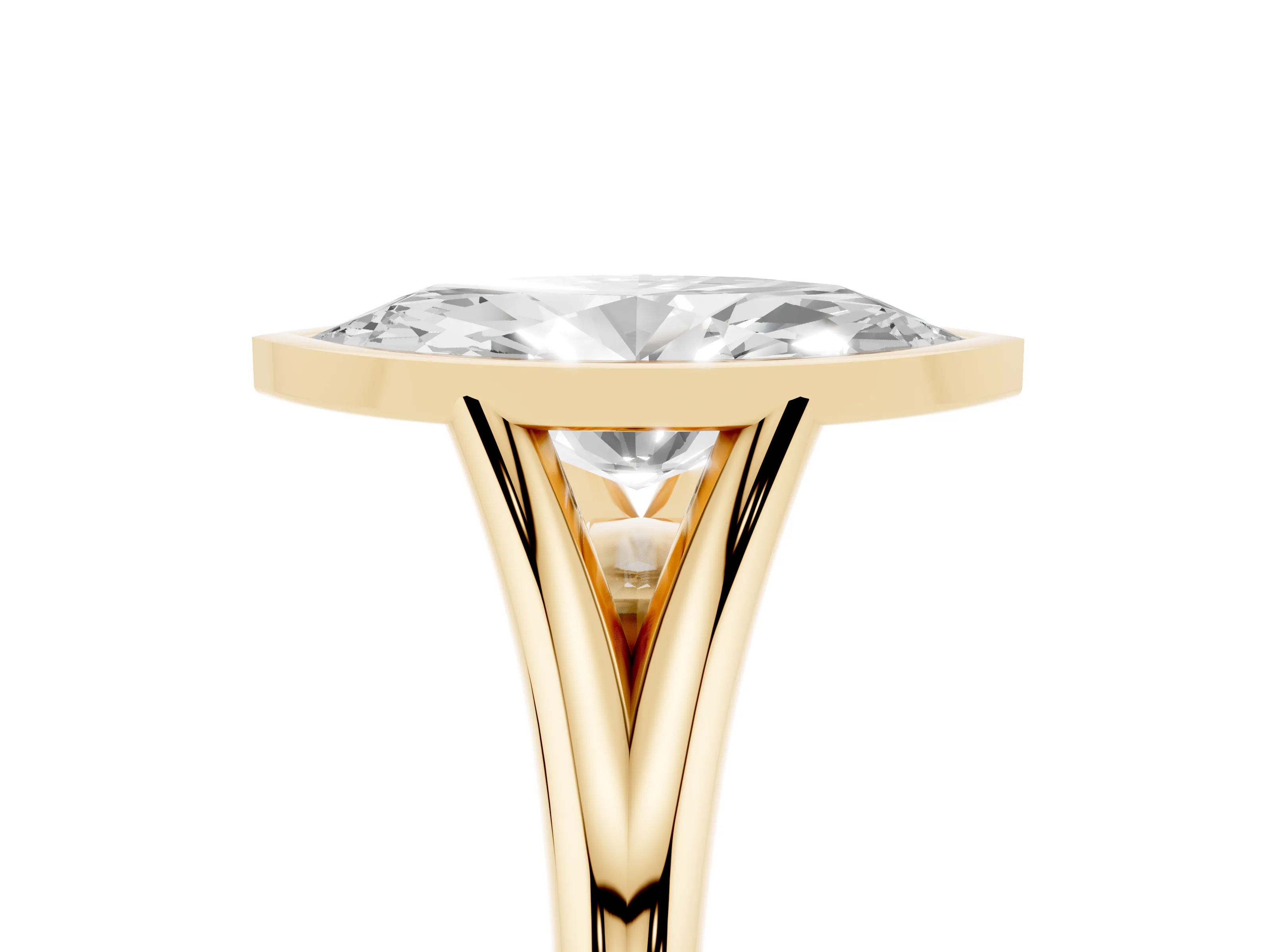Bezel Set Marquise Cut Diamond Solitaire Ring Set in Yellow gold with Tapered Band