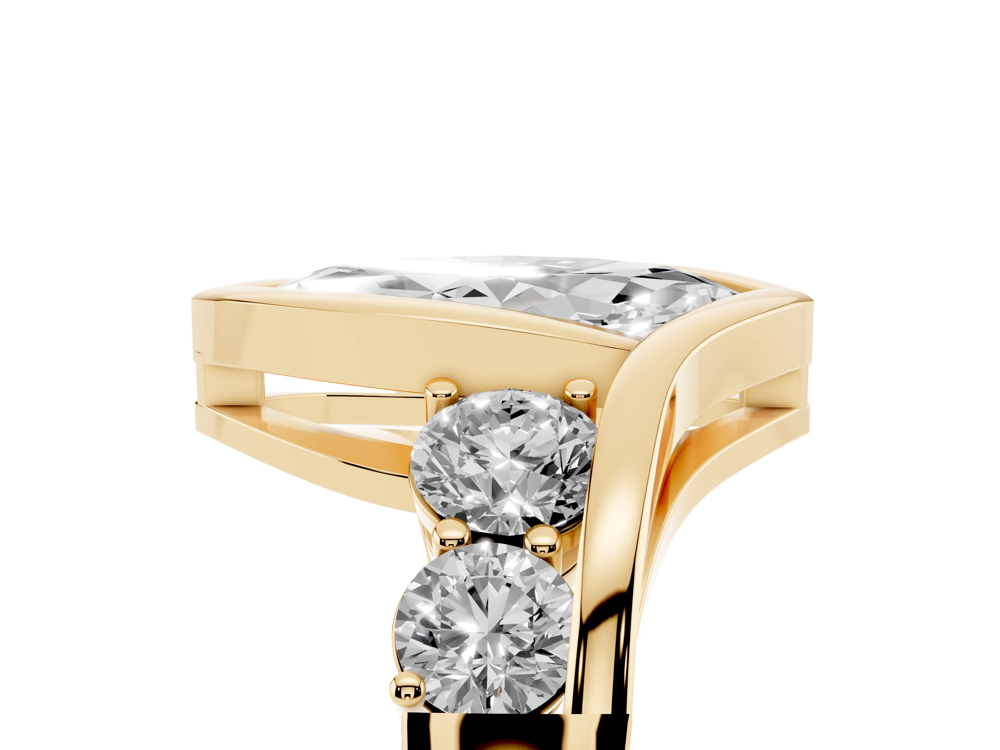 Marquise Cut Diamond Bezel Bypass Ring Set in Yellow gold with Round Accents