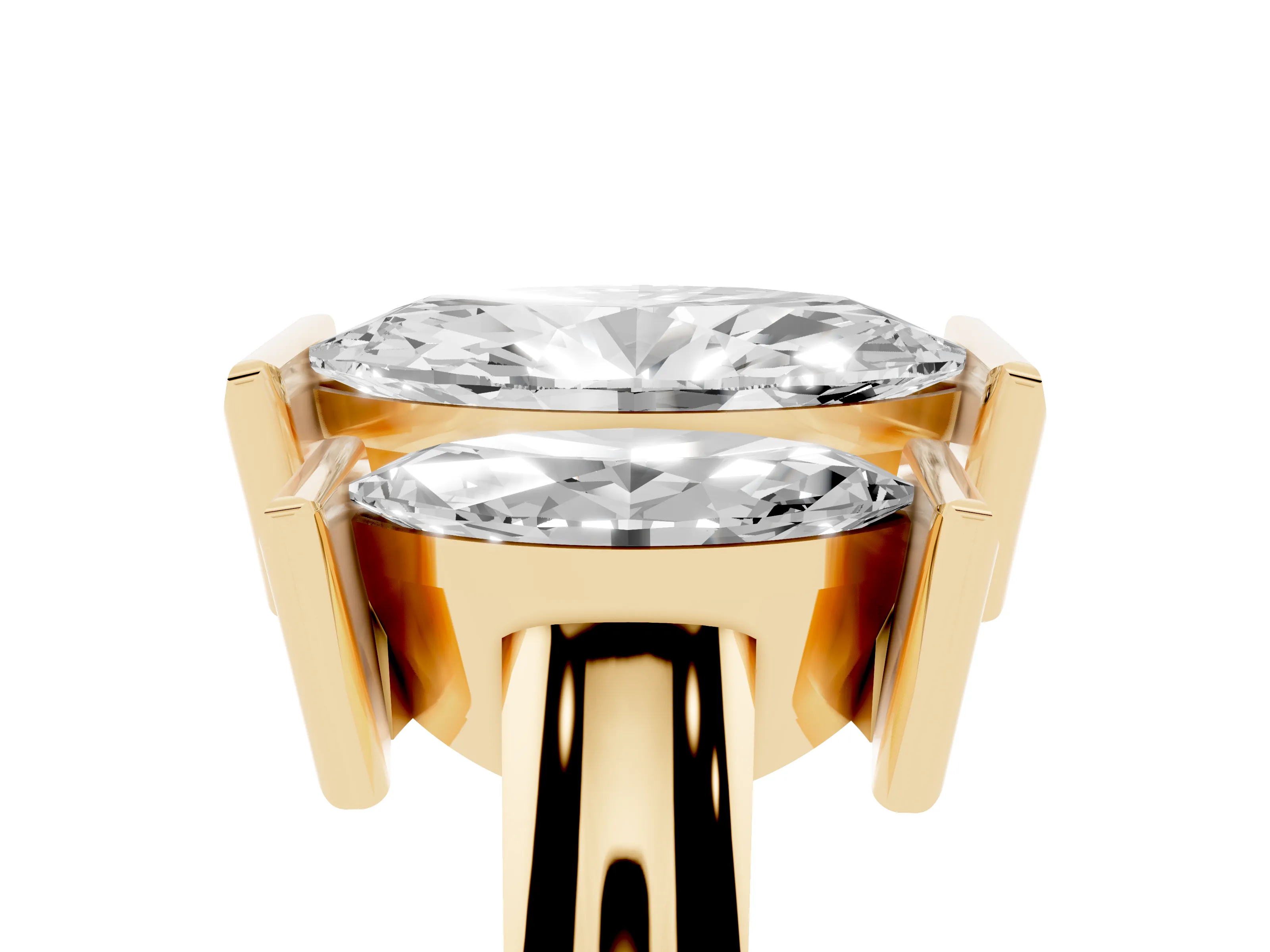 Marquise Cut Diamond Three-Stone Channel Set Ring Set in Yellow gold with Smooth Polished Band