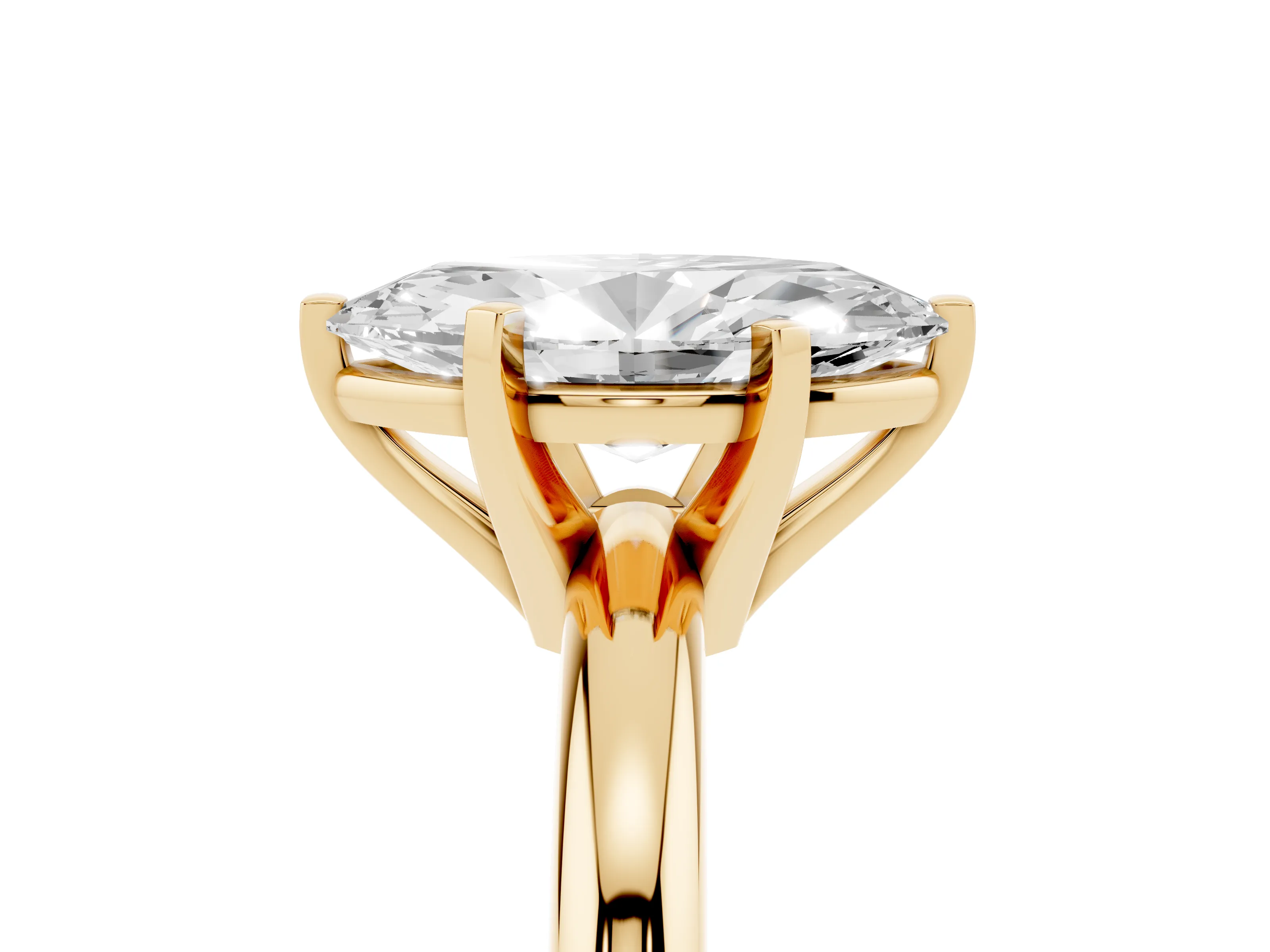 Marquise Cut Diamond Solitaire Engagement Ring Set in Yellow gold with Round Band and Prong Setting