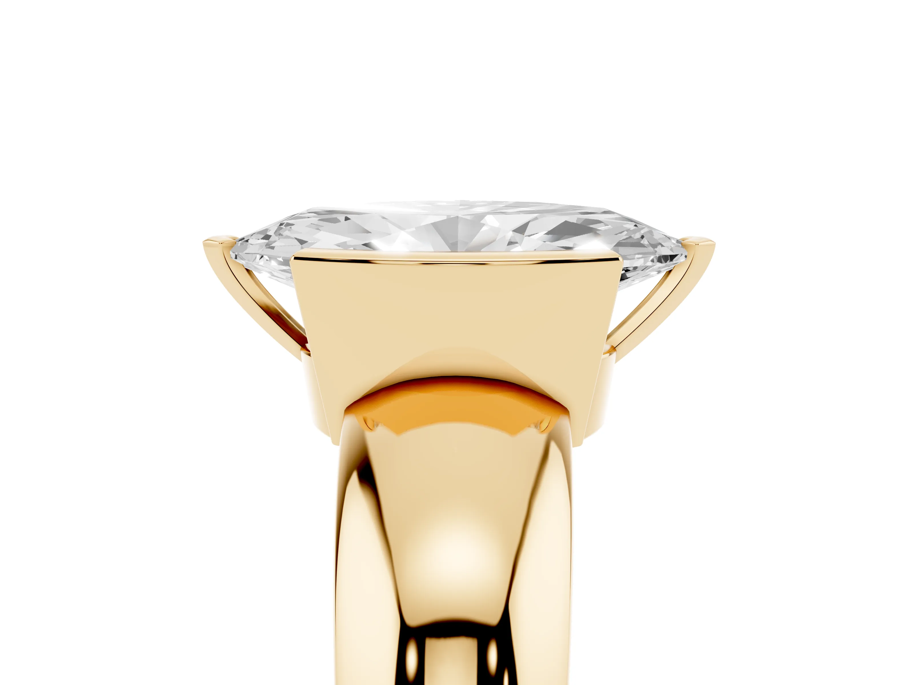 Marquise Cut Diamond Solitaire Tension Set Ring Set in Yellow gold with Wide Band