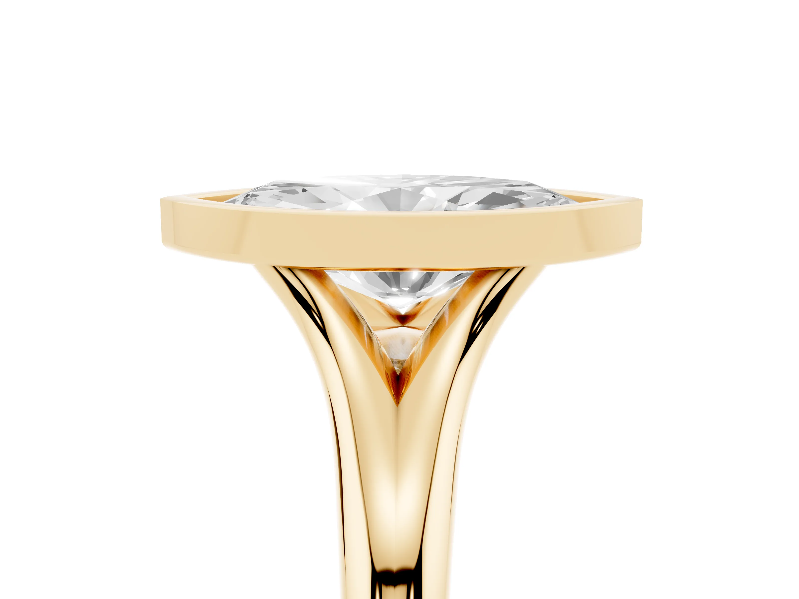 Bezel Set Marquise Cut Diamond Solitaire Ring Set in Yellow gold with Smooth Band