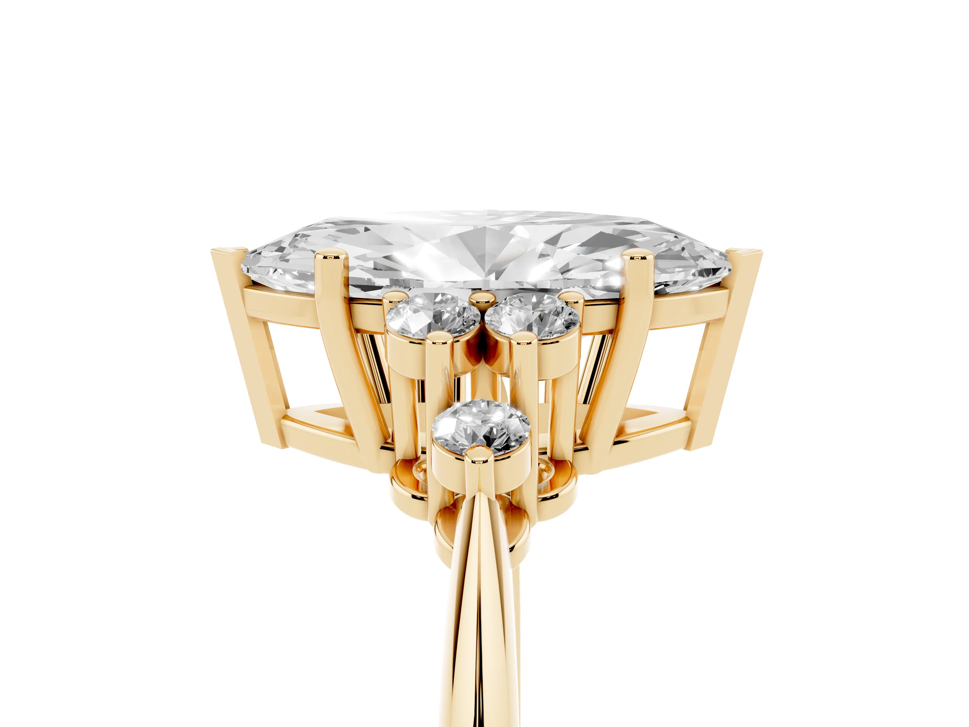 Marquise Cut Diamond Cluster Ring Set in Yellow gold with Plain Band and Prong Setting