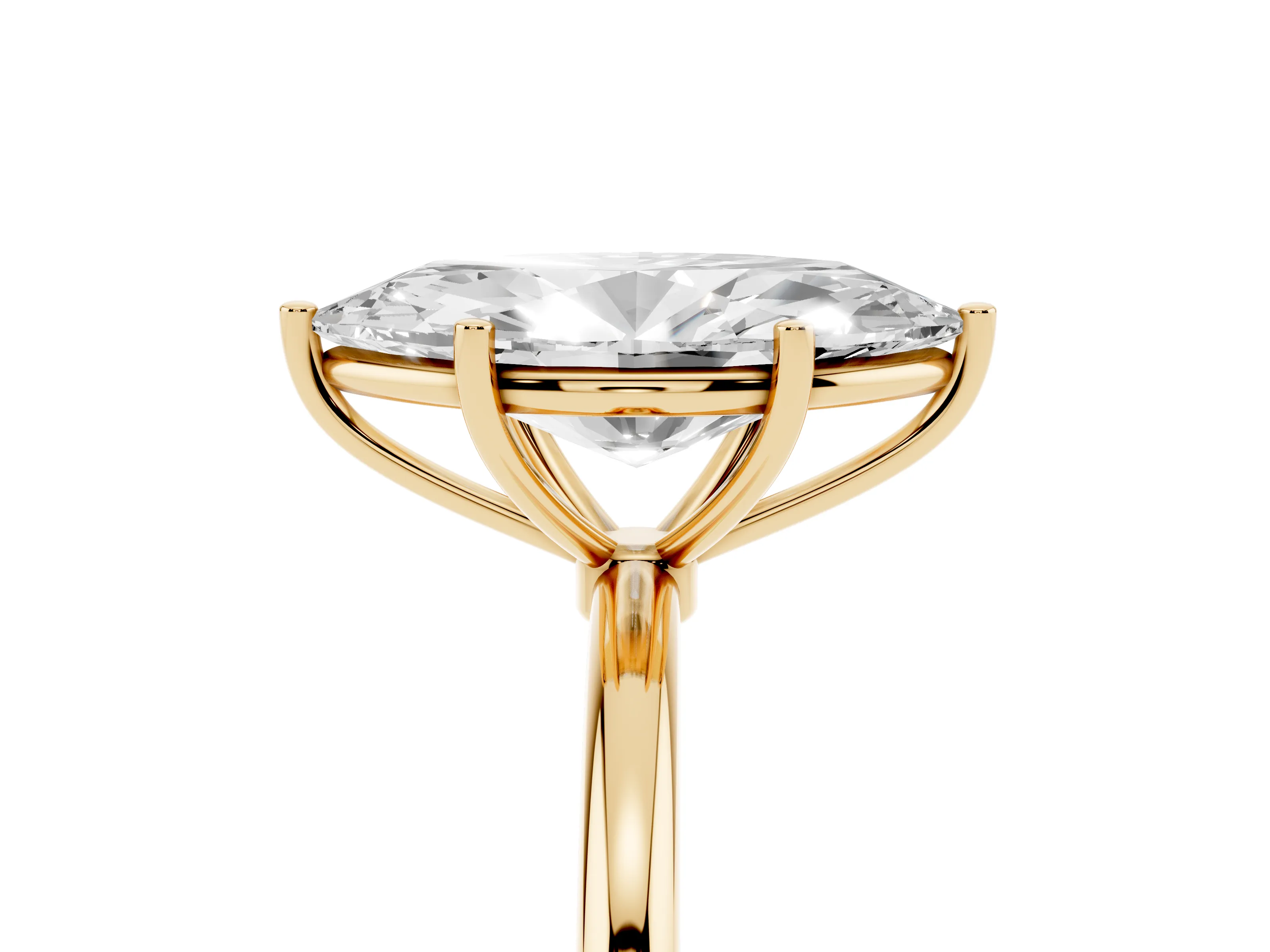 Marquise Cut Diamond Solitaire Engagement Ring Set in Yellow gold with Thin Band and Prong Setting
