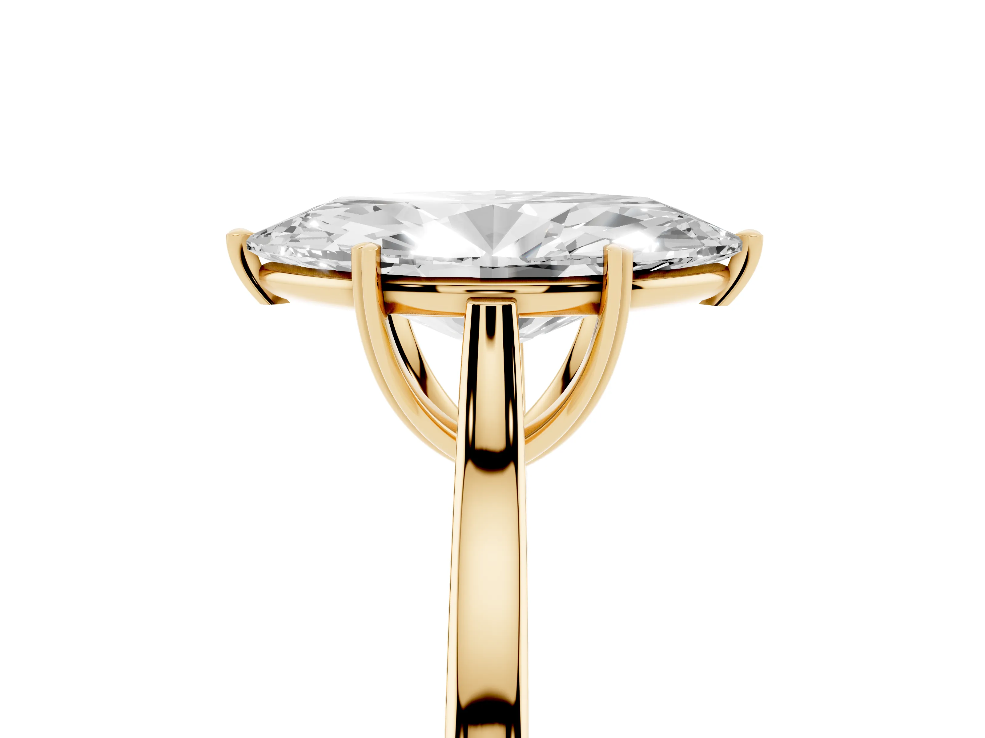 Marquise Cut Diamond Solitaire Heart Prong Engagement Ring Set in Yellow gold with Tapered Band