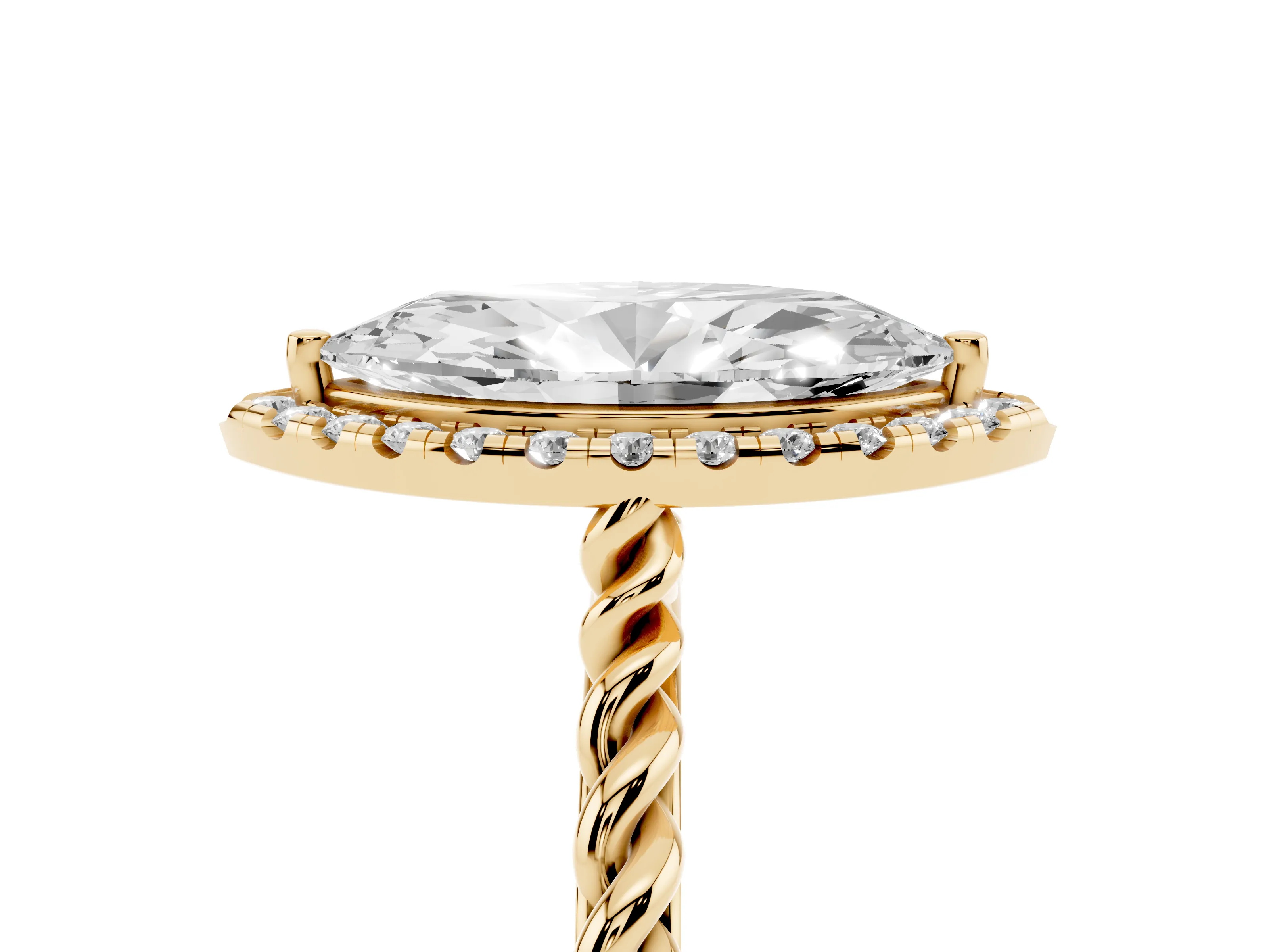 Marquise Cut Diamond Halo Ring Set in Yellow gold with Plain Twisted Band