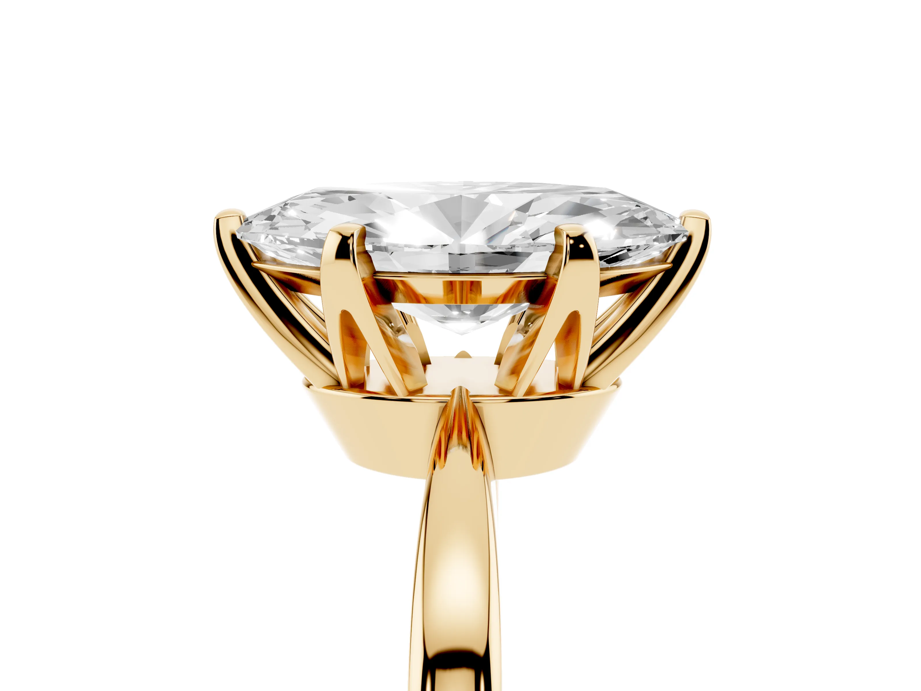 Marquise Cut Diamond Solitaire Engagement Ring Set in Yellow gold with Slim Tapered Solitaire Band
