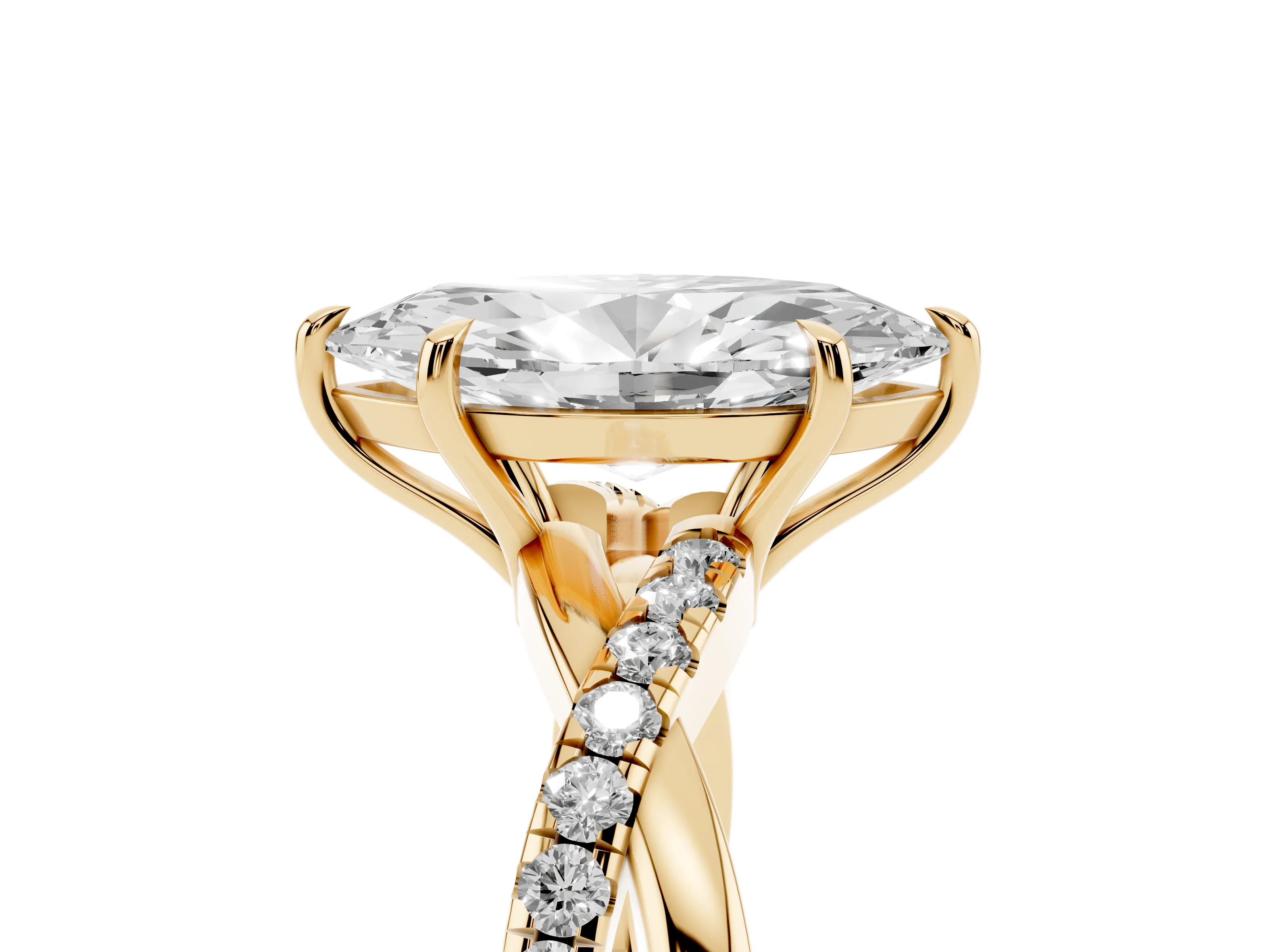 Marquise Cut Diamond Twisted Pavé Band Ring Set in Yellow gold with Prong Setting