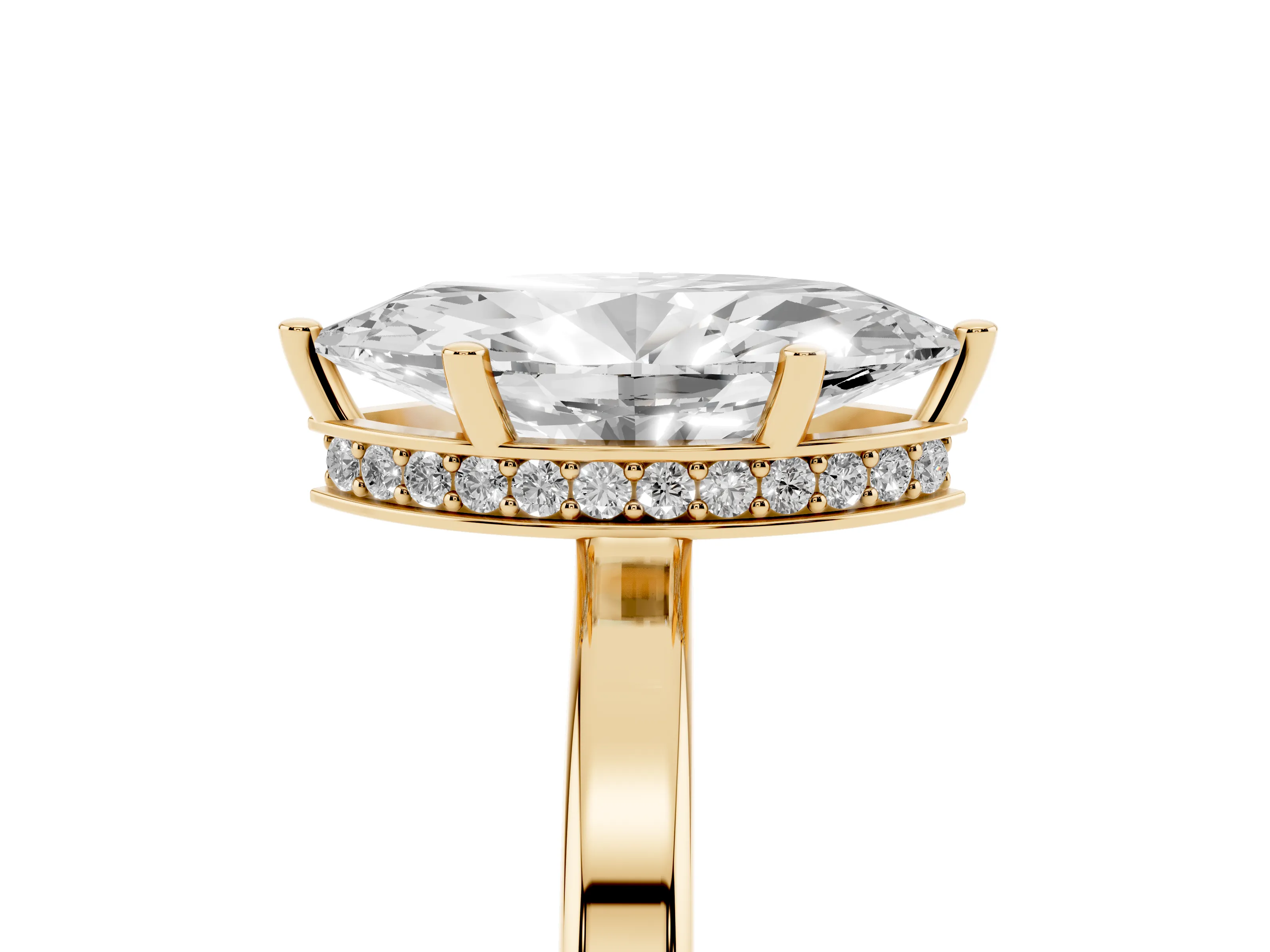 Marquise Cut Diamond Solitaire Engagement Ring Set in Yellow gold with Prong Setting on a Plain Band
