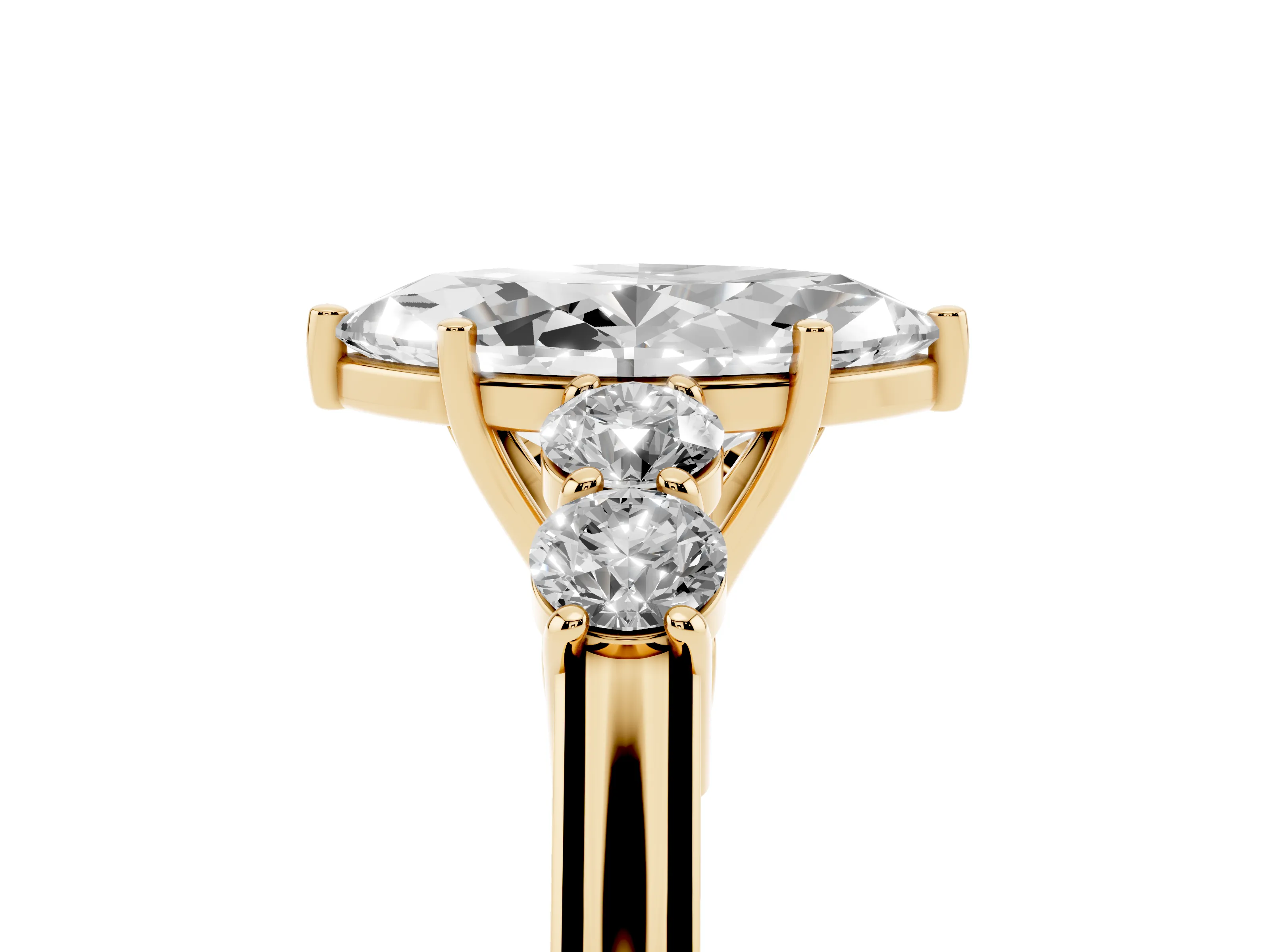 Marquise Cut Diamond Five-Stone Prong Set Band Ring Set in Yellow gold with Polished Band