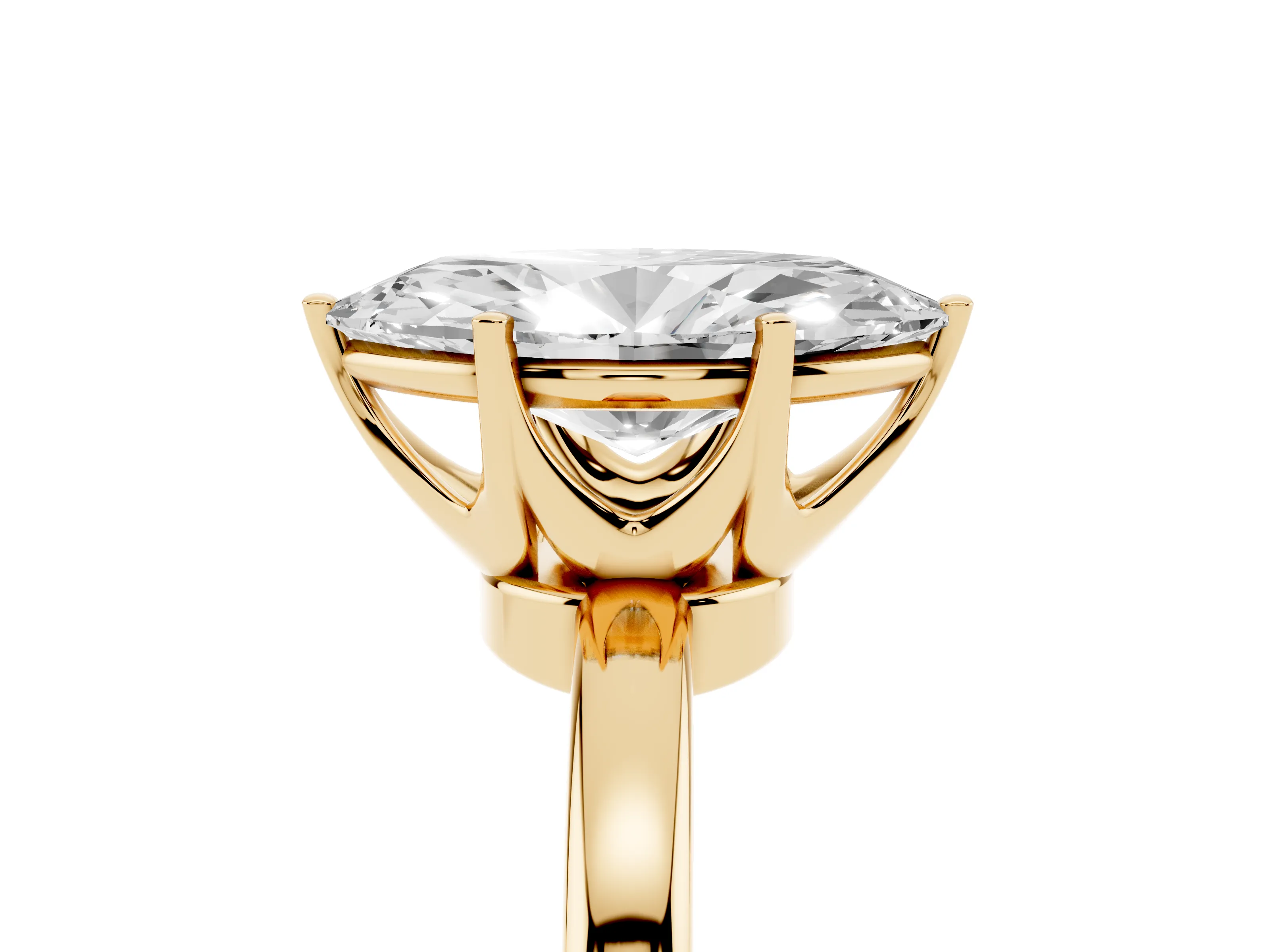 Marquise Cut Diamond Solitaire Ring Set in Yellow gold with Raised Prong Setting on a Classic Band