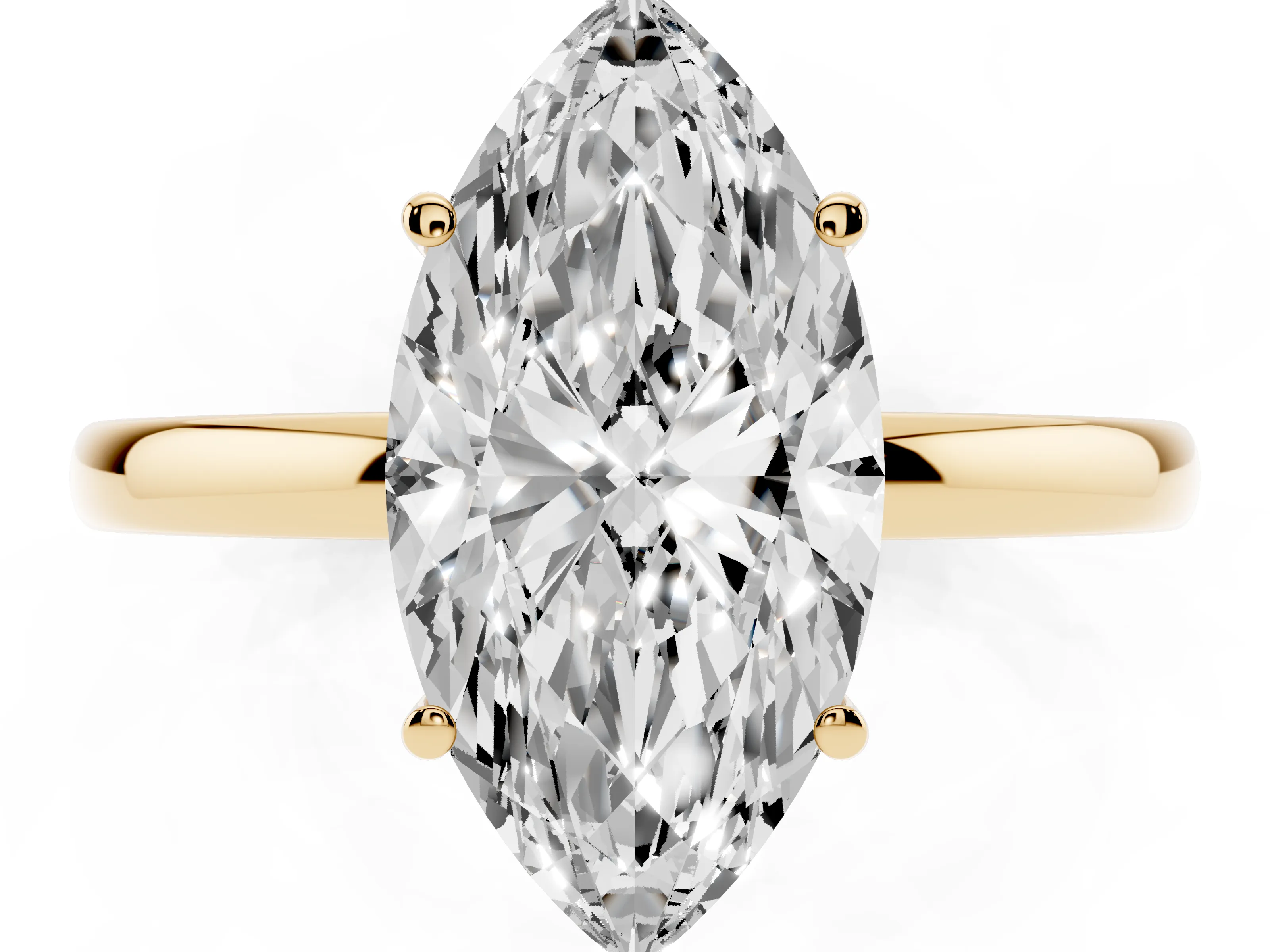 Marquise Cut Diamond Solitaire Ring Set in Yellow gold with Plain Band and Prong Setting