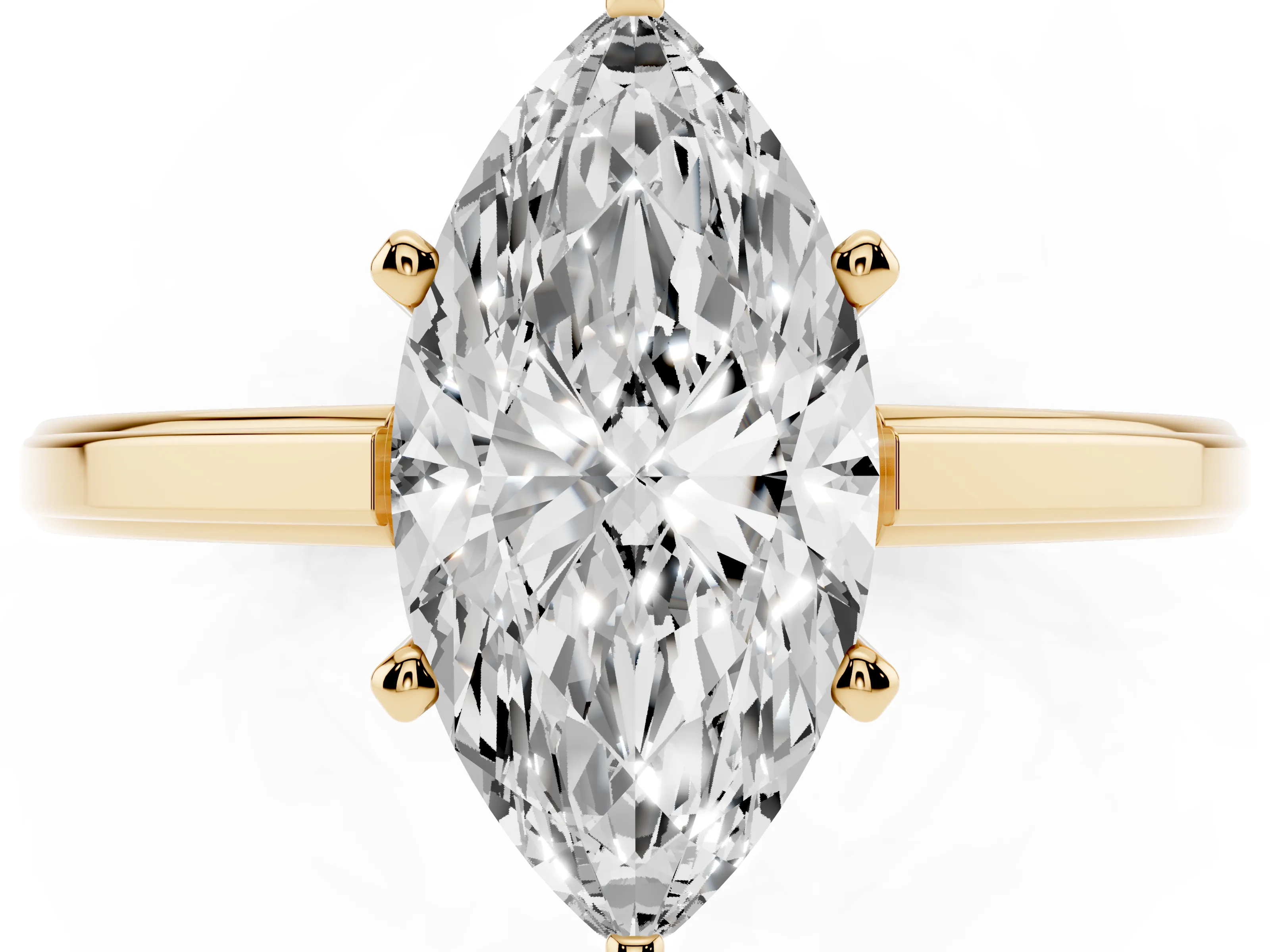 Marquise Cut Diamond Solitaire Ring Set in Yellow gold with Prong Setting and Classic Band