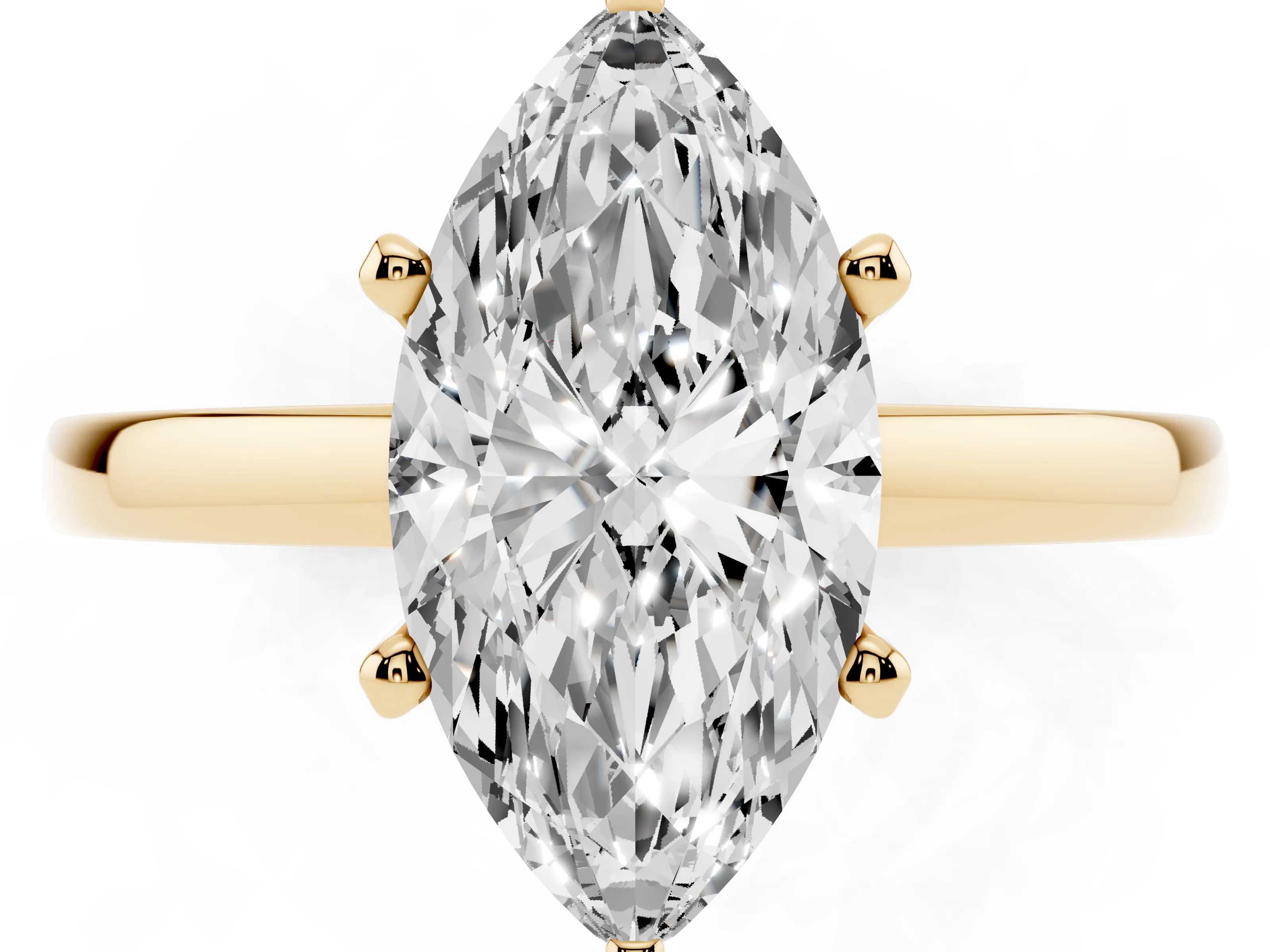 Marquise Cut Diamond Solitaire Engagement Ring Set in Yellow gold with Prong Setting on a Classic Band