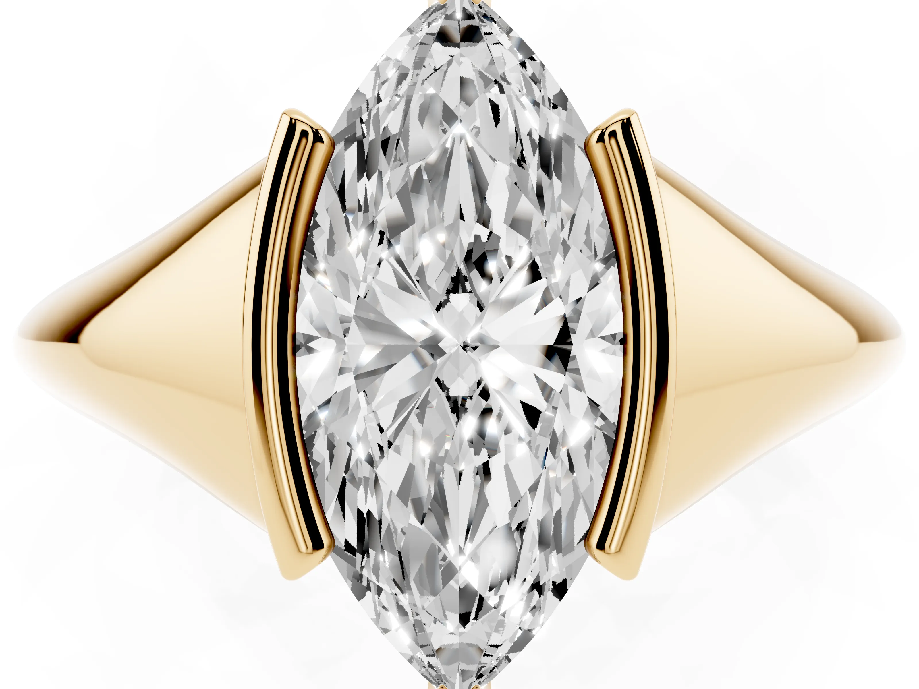 Marquise Cut Diamond Solitaire Tension Set Ring Set in Yellow gold
