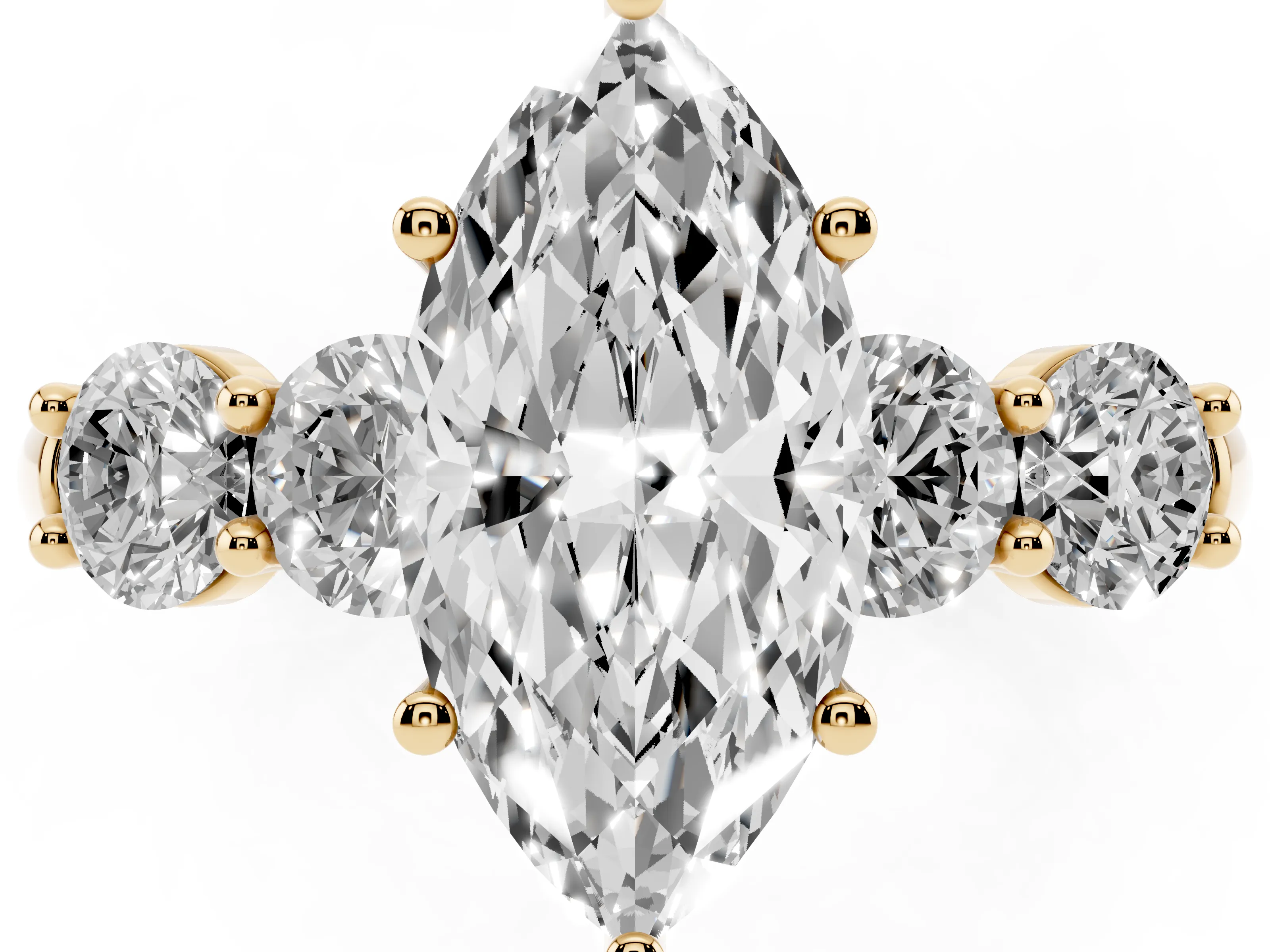 Marquise Cut Diamond Five-Stone Prong Set Ring Set in Yellow gold with Classic Band
