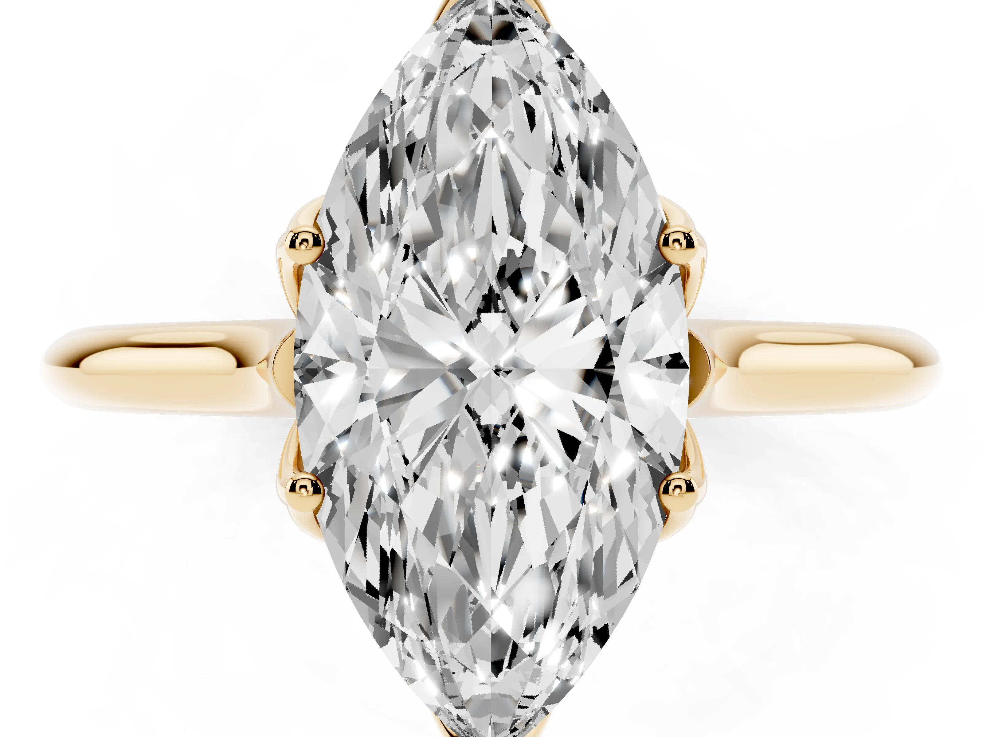 Marquise Cut Diamond Solitaire Cathedral Ring Set in Yellow gold with Prong Setting