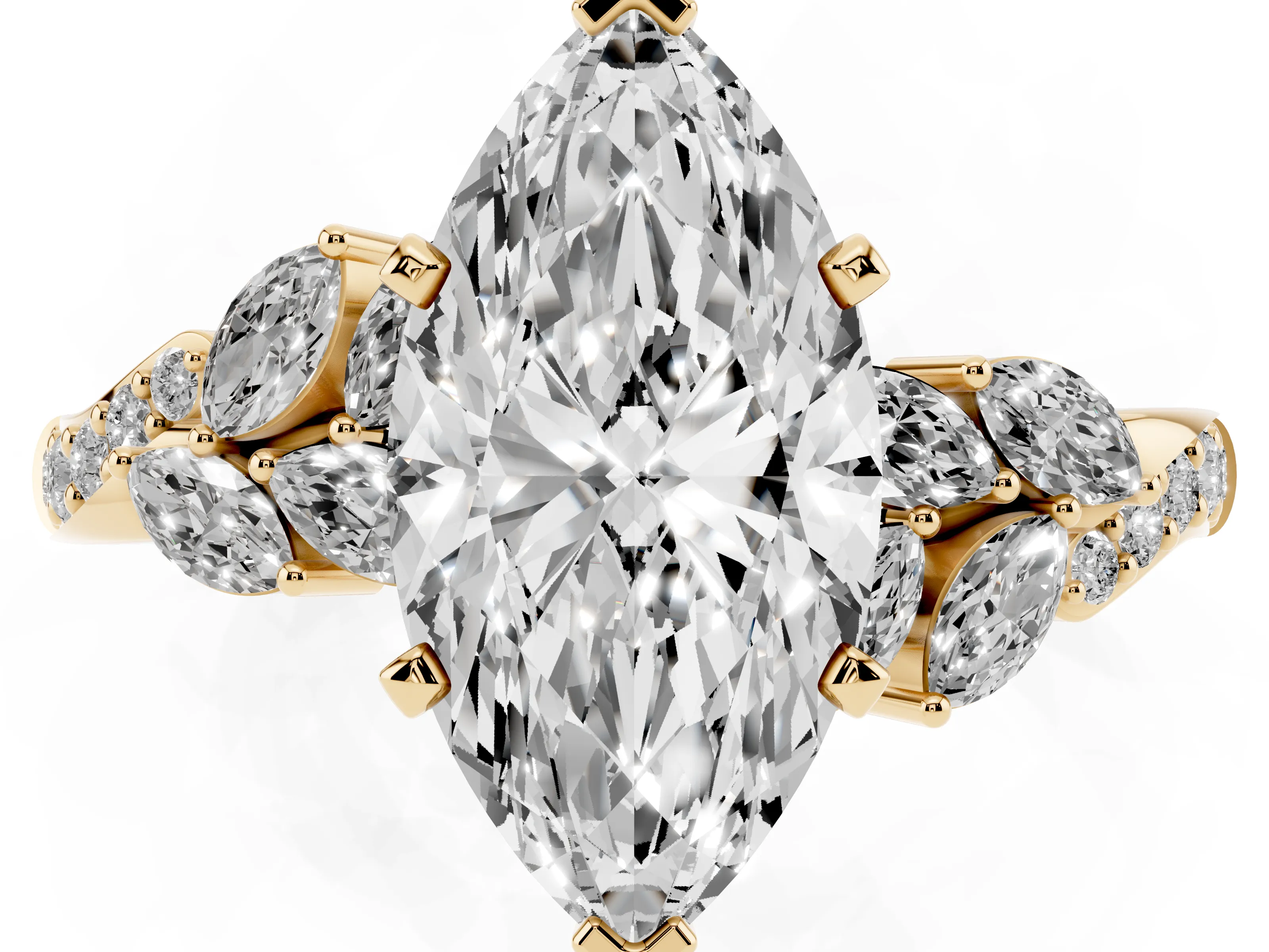 Marquise Cut Diamond Solitaire Ring Set in Yellow gold with Marquise Twist Band and Prong Setting