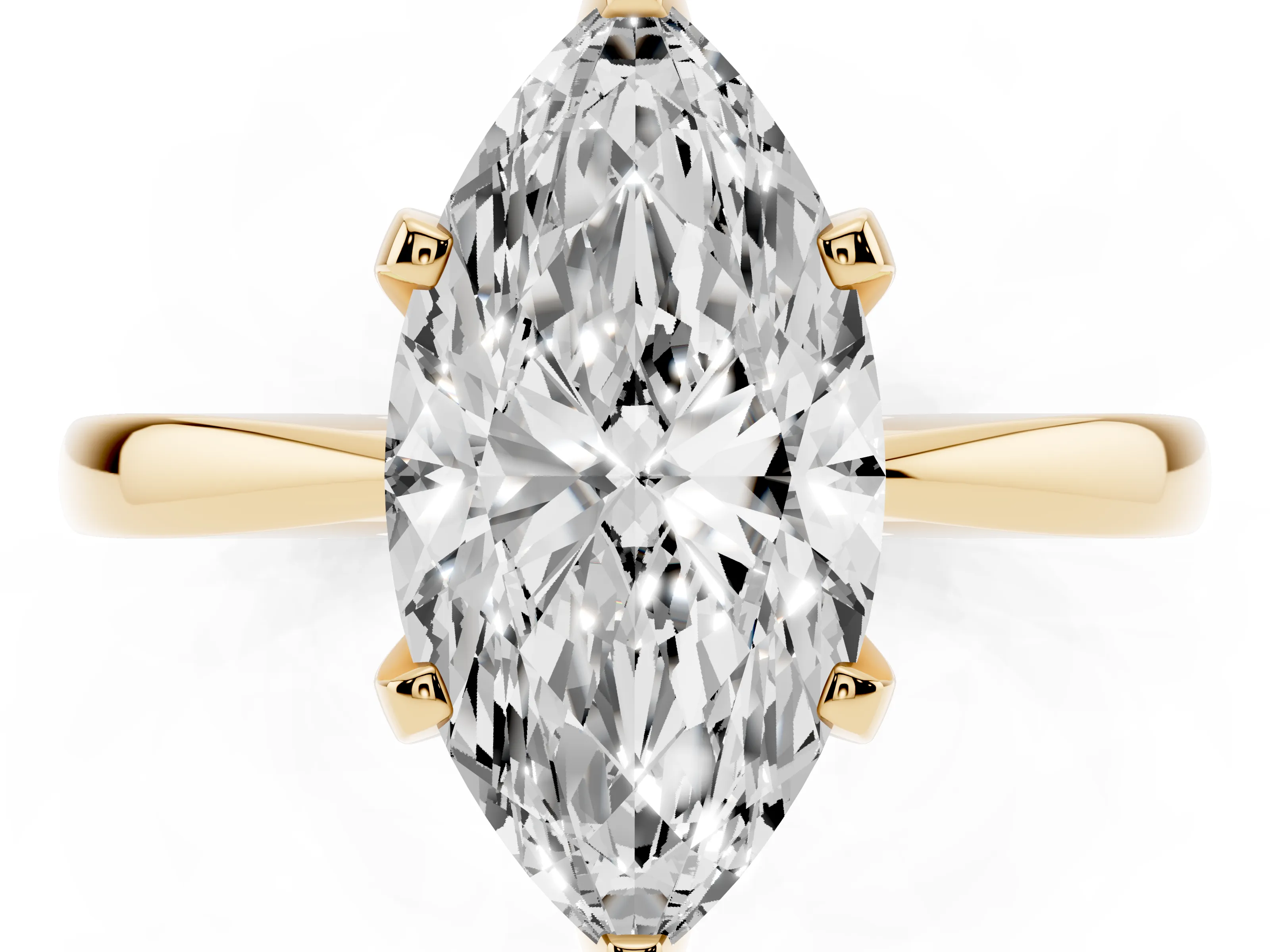 Marquise Cut Diamond Solitaire Engagement Ring Set in Yellow gold with Slim Tapered Solitaire Band
