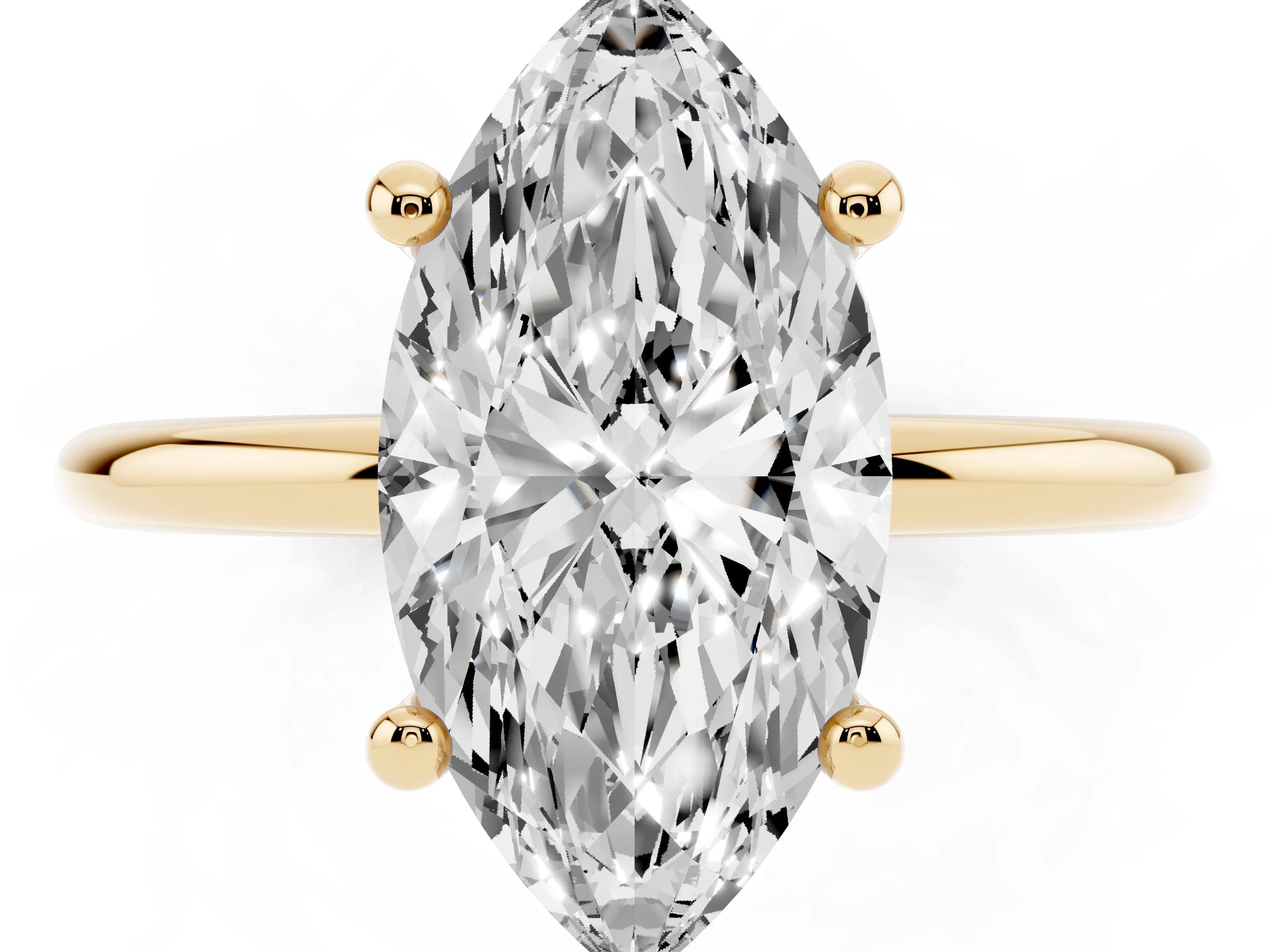 Marquise Cut Diamond Solitaire Ring Set in Yellow gold with Secure Prong Setting on a Classic Band