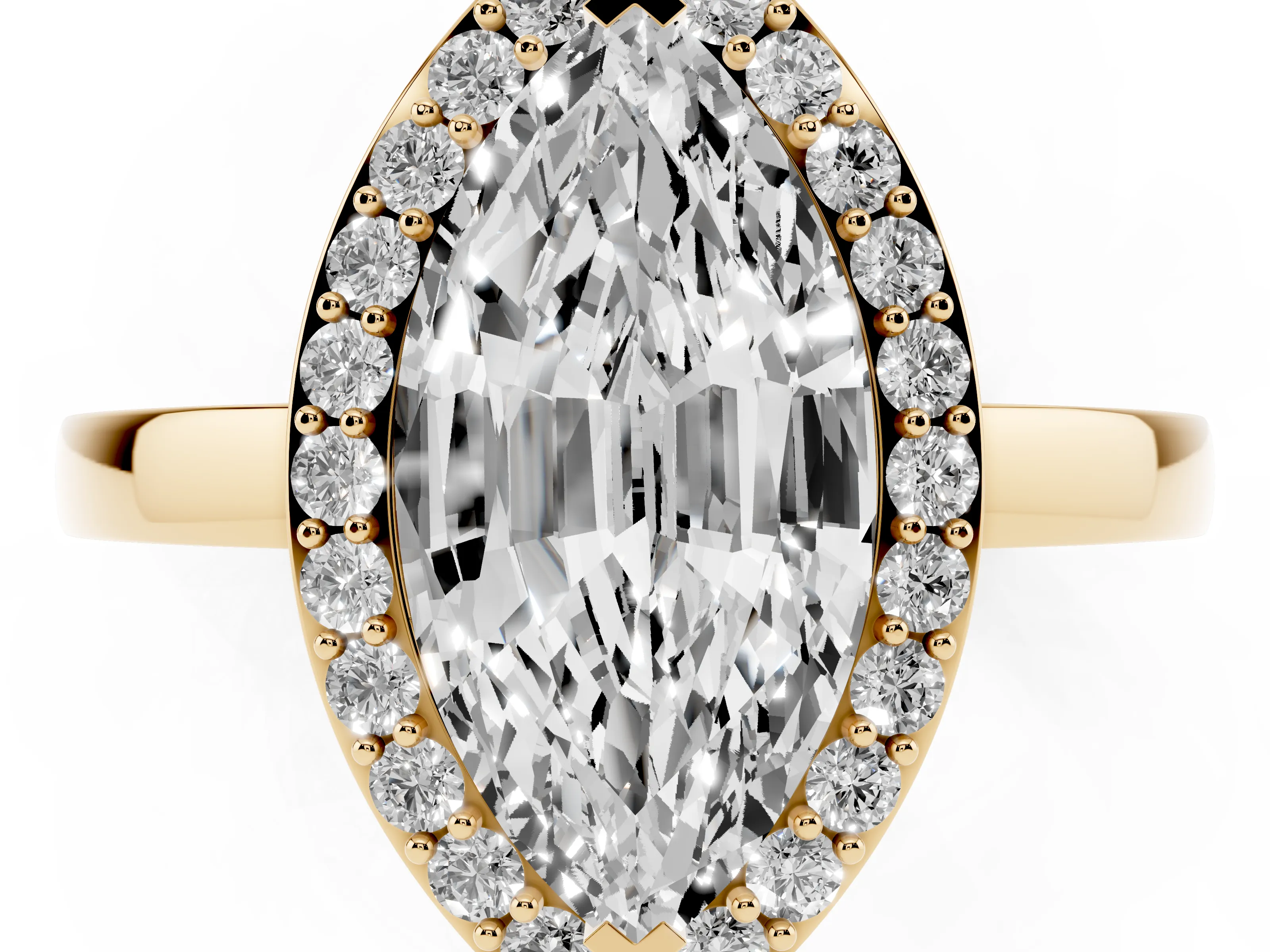Marquise Cut Diamond Halo Ring Set in Yellow gold with Solitaire Band and Prong Setting