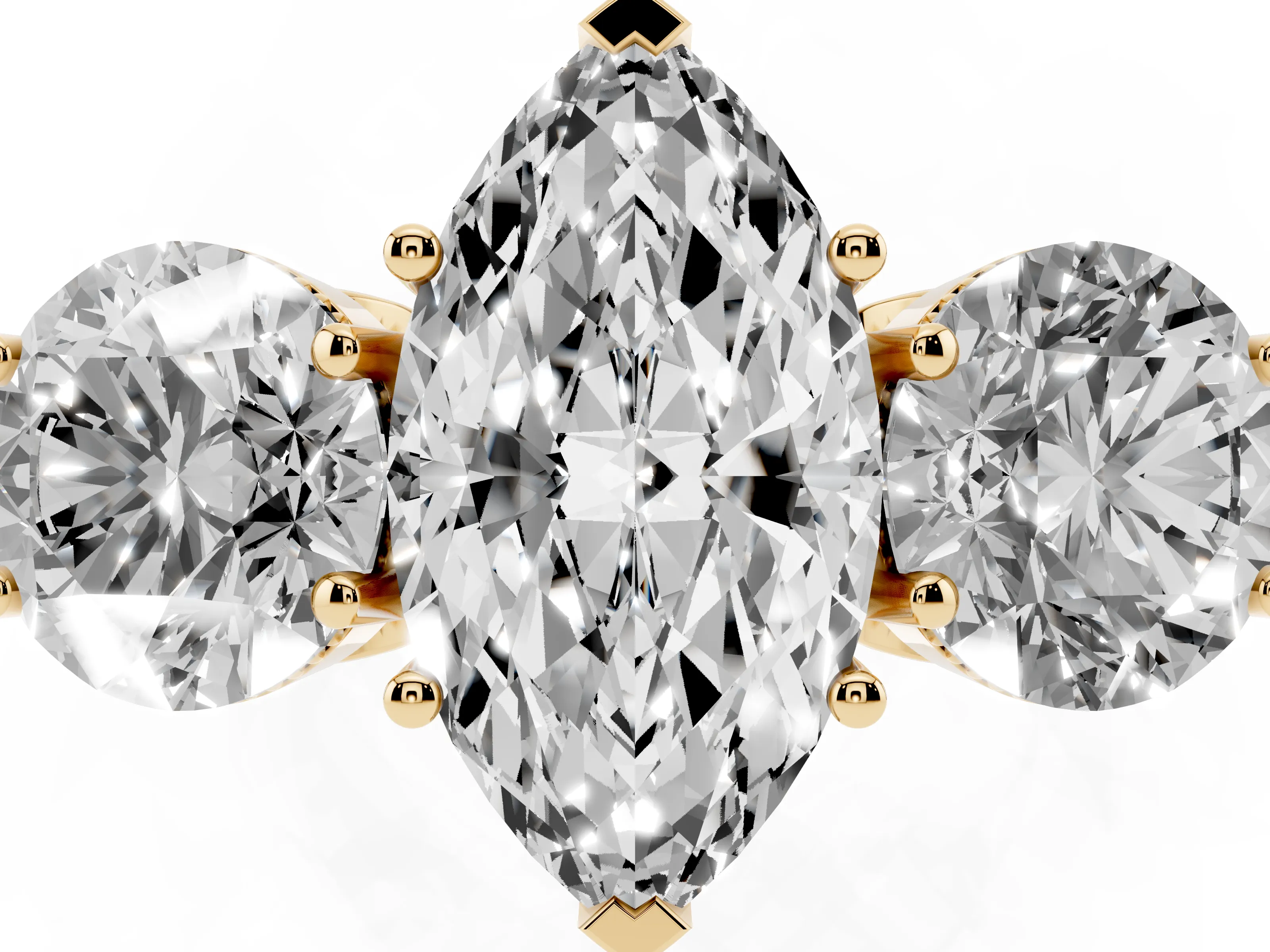 Marquise Cut Diamond Three-Stone Engagement Ring Set in Yellow gold with Polished Band