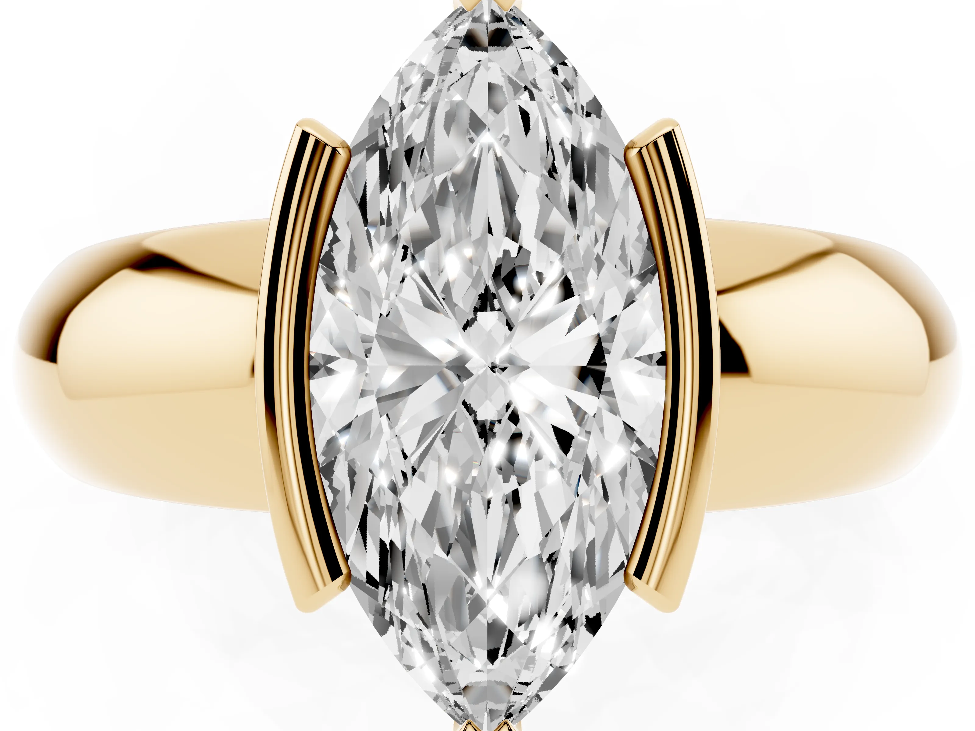 Marquise Cut Diamond Solitaire Tension Set Ring Set in Yellow gold with Wide Band