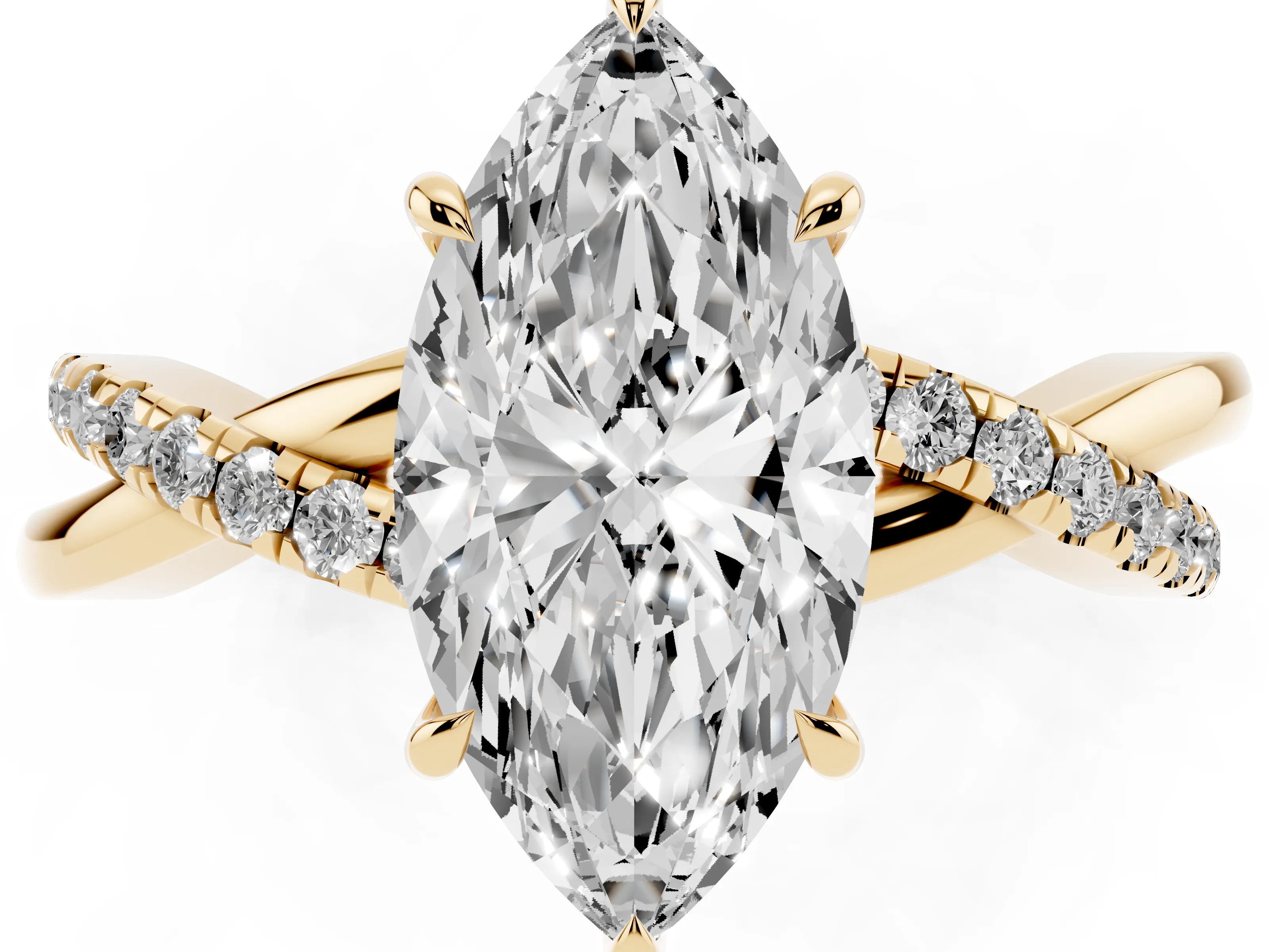 Marquise Cut Diamond Twisted Pavé Band Ring Set in Yellow gold with Prong Setting