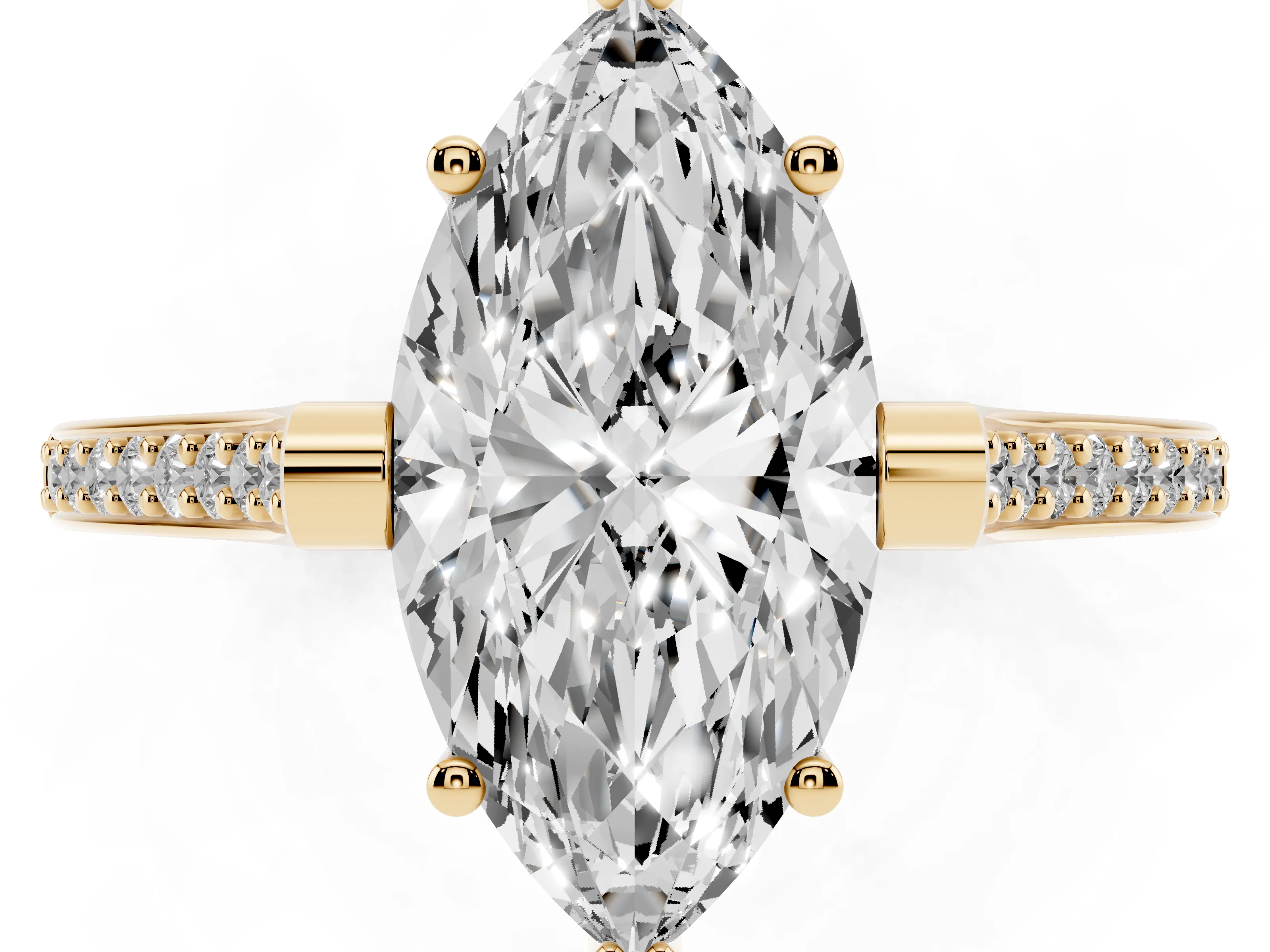 Marquise Cut Diamond Solitaire Ring Set in Yellow gold with Channel Set Band and Bezel Prong Setting