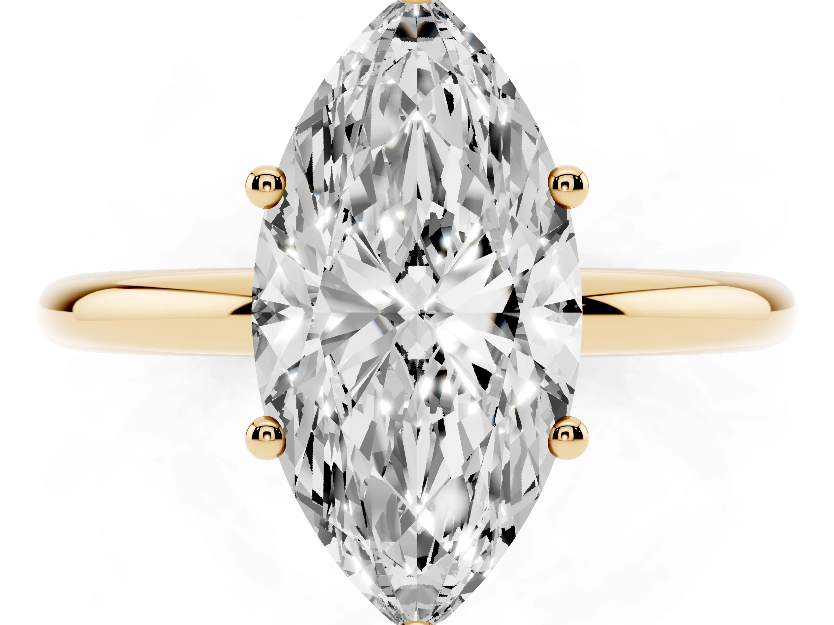 Marquise Cut Diamond Solitaire Engagement Ring Set in Yellow gold with Prong Setting and Polished Band