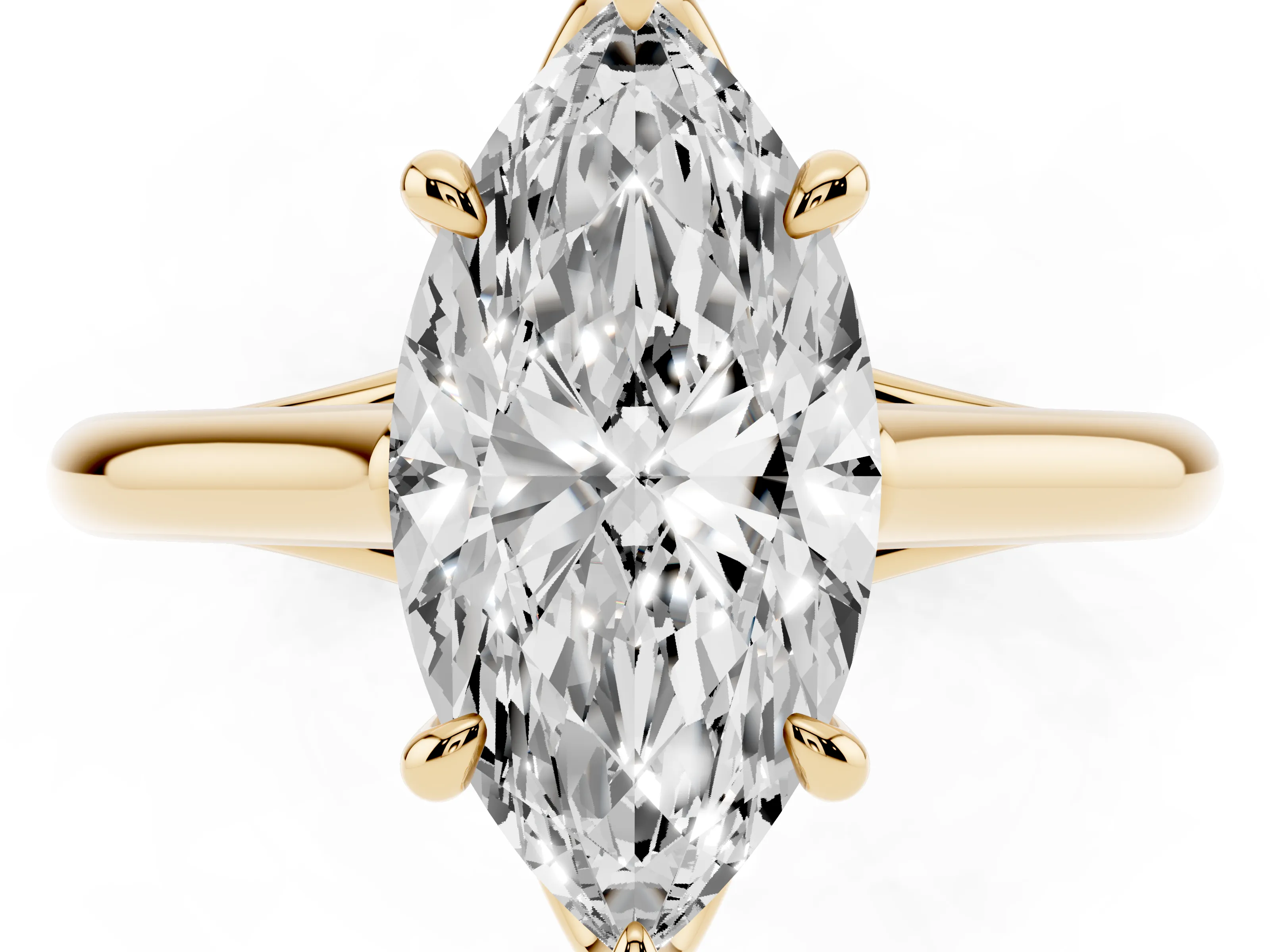 Marquise Cut Diamond Solitaire Engagement Ring Set in Yellow gold with Prong Setting and Plain Classic Band