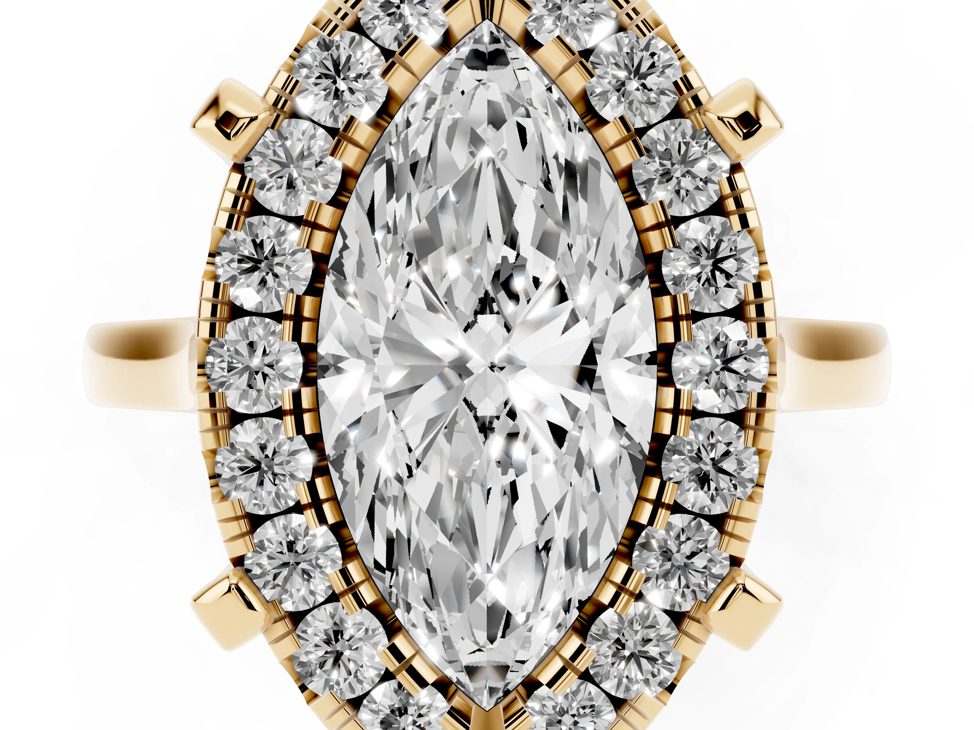 Marquise Cut Diamond Cluster Halo Solitaire Ring Set in Yellow gold with Prong Setting