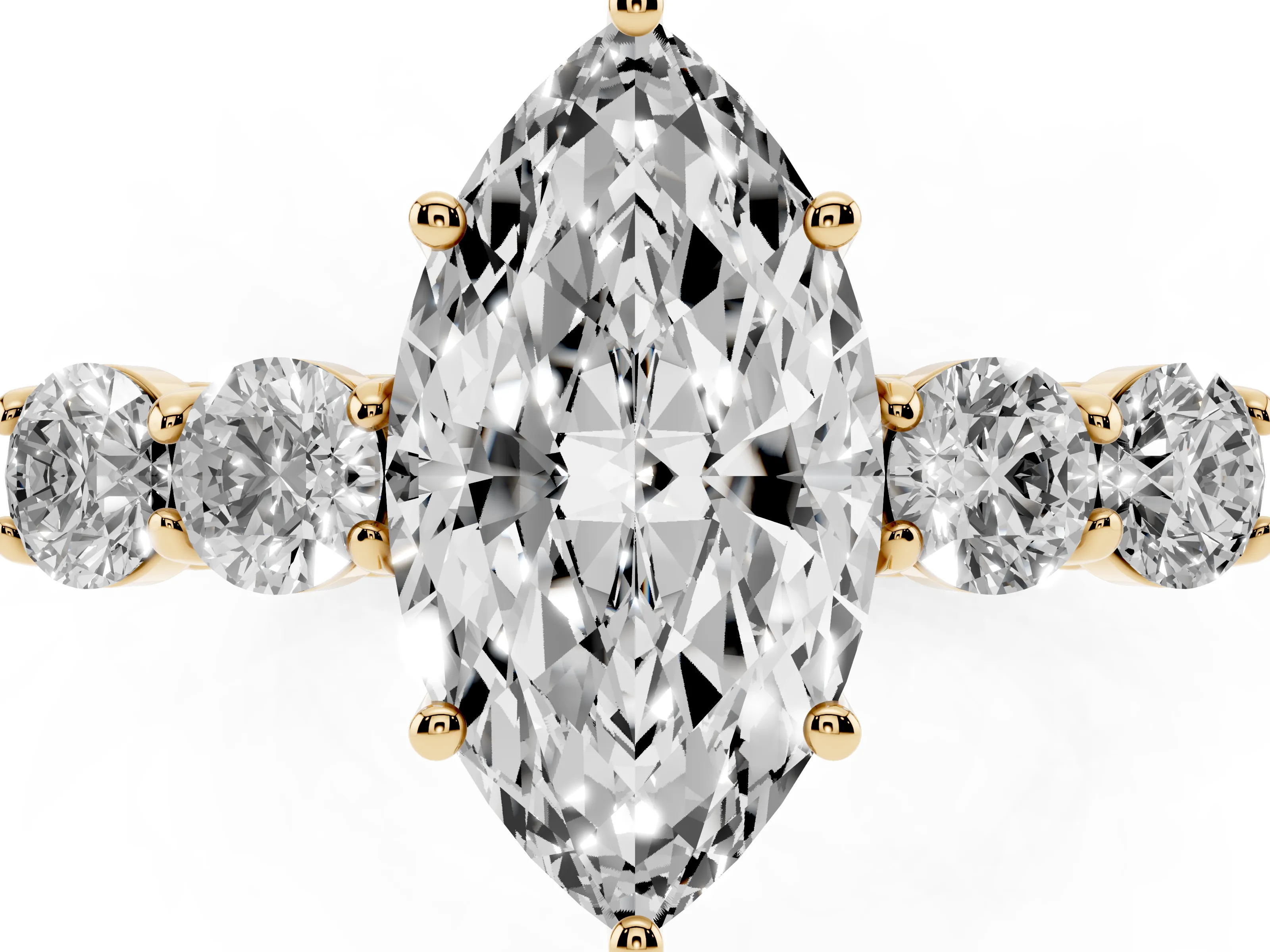 Marquise Cut Diamond Five-Stone Prong Set Band Ring Set in Yellow gold with Polished Band