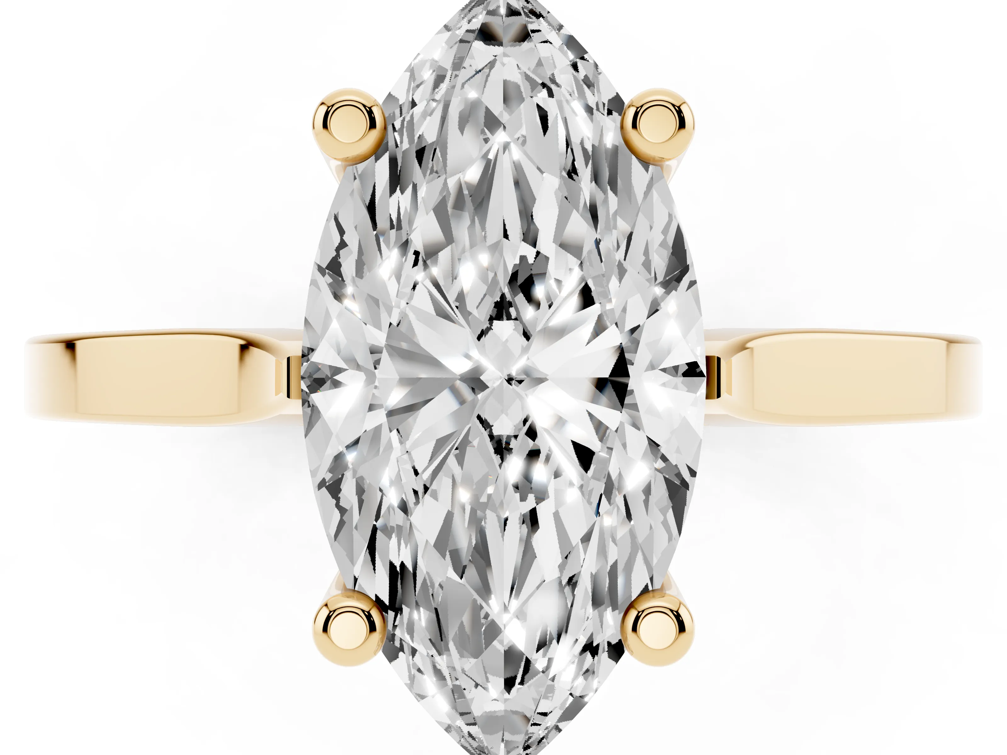 Marquise Cut Diamond Solitaire Ring Set in Yellow gold with Prong Setting and Tapered Band