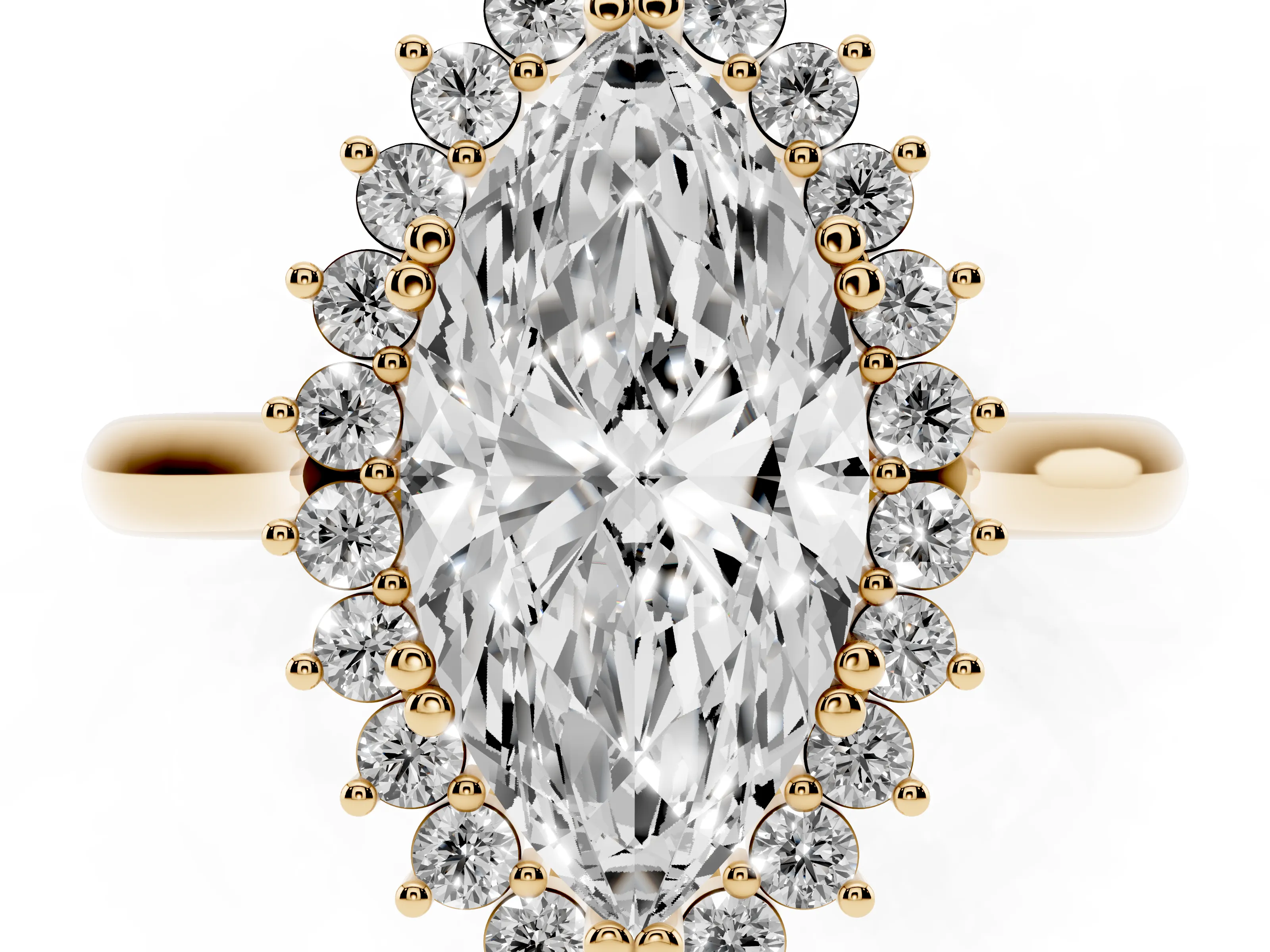 Marquise Cut Diamond Halo Ring Set in Yellow gold with Plain Solitaire Band and Prong Setting