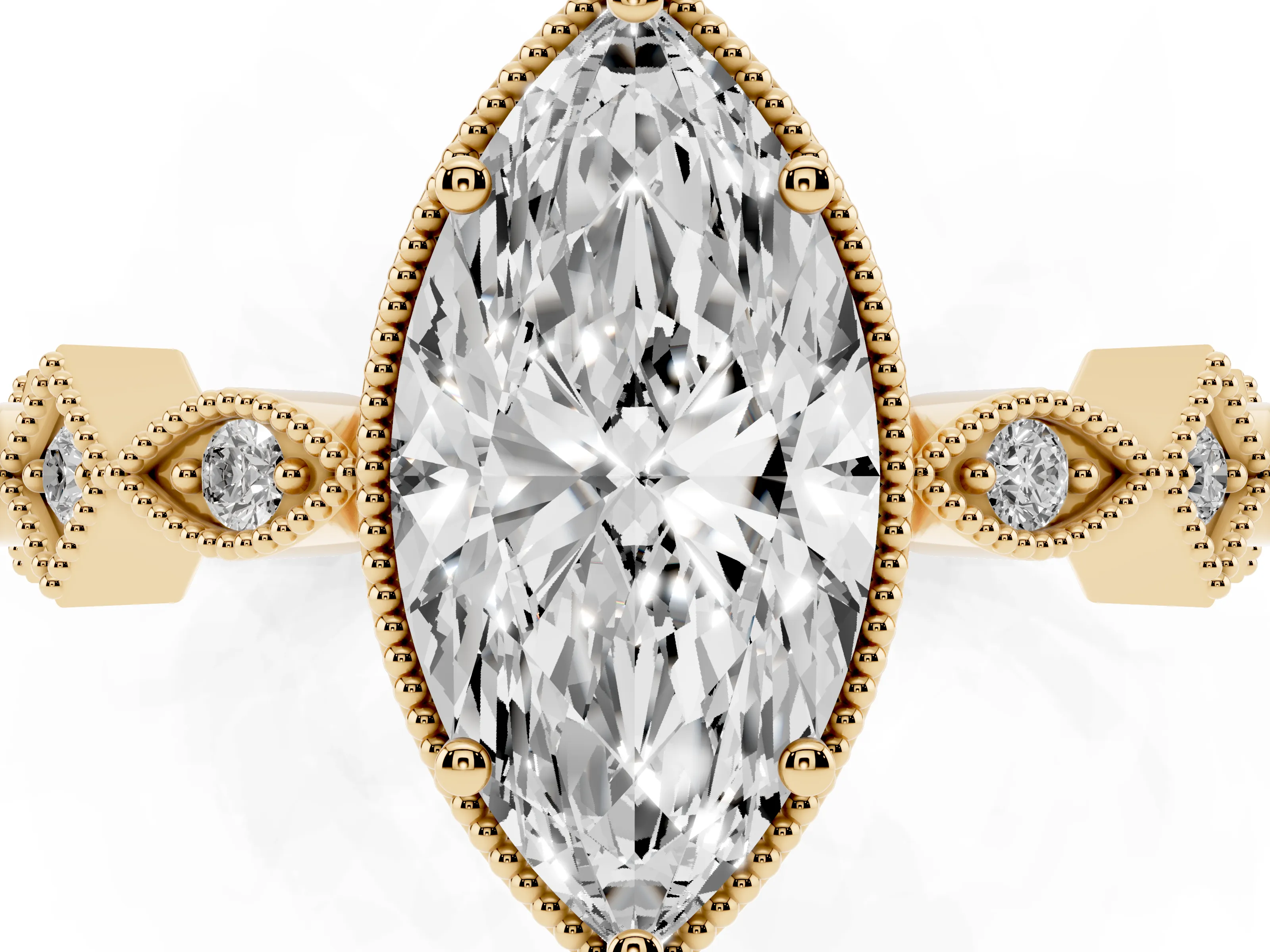 Marquise Cut Diamond Milgrain Marquise Twist Band Ring Set in Yellow gold with Prong Setting