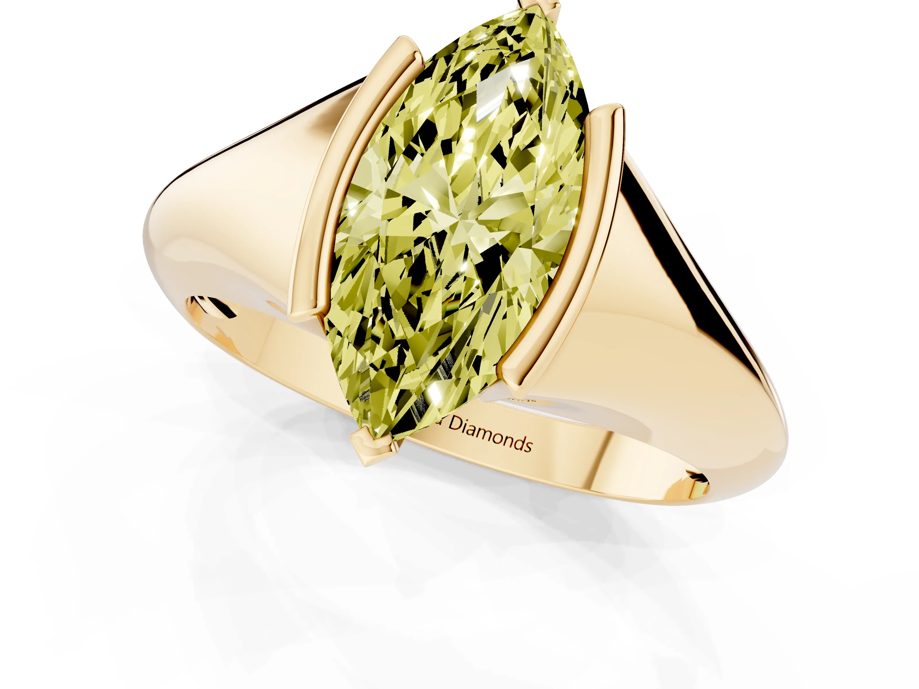 Fancy Yellow Marquise Cut Diamond Solitaire Tension Set Ring Set in Yellow gold