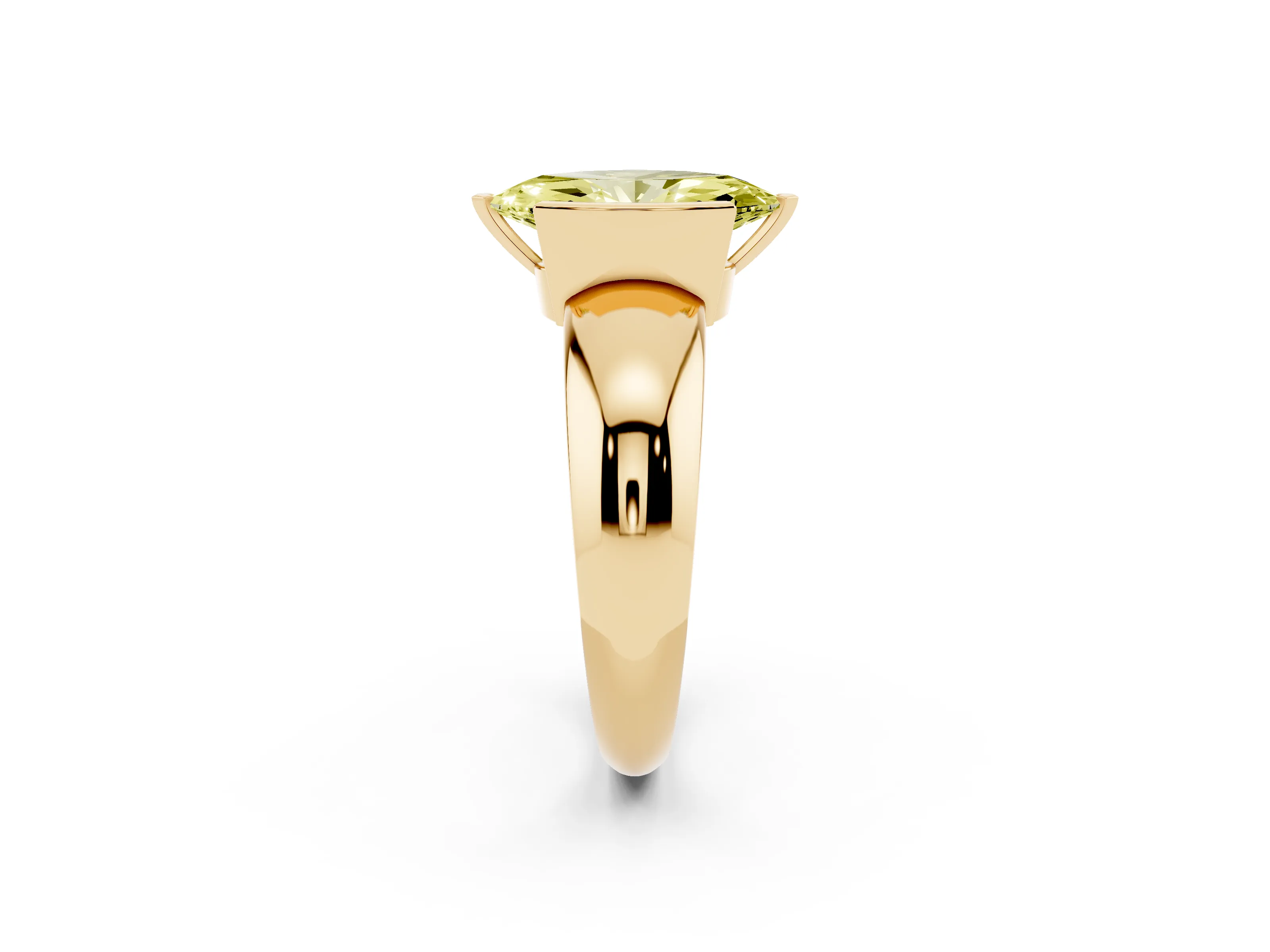 Fancy Yellow Marquise Cut Diamond Solitaire Tension Set Ring Set in Yellow gold with Wide Band