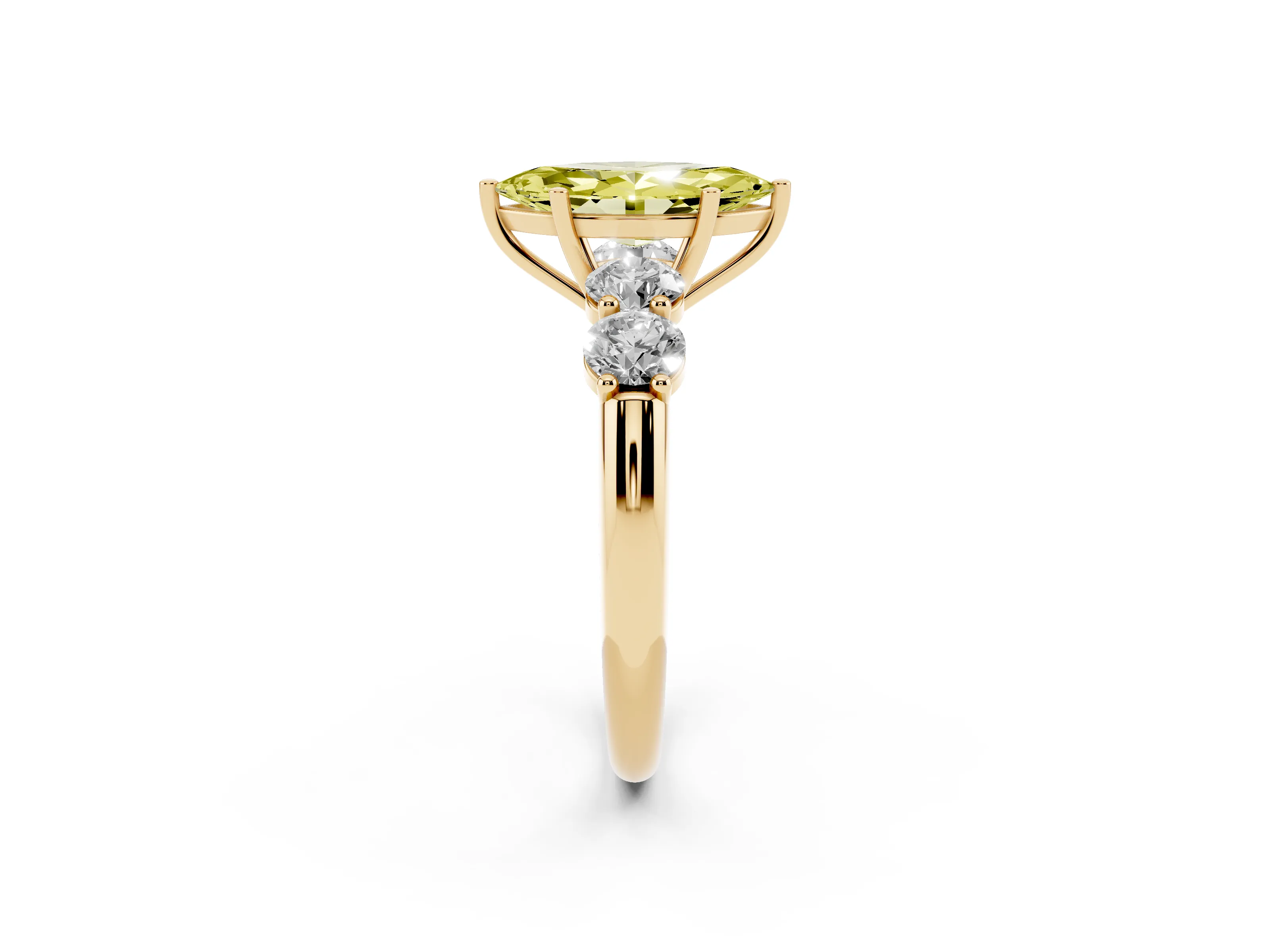 Fancy Yellow Marquise Cut Diamond Five-Stone Prong Set Ring Set in Yellow gold with Classic Band