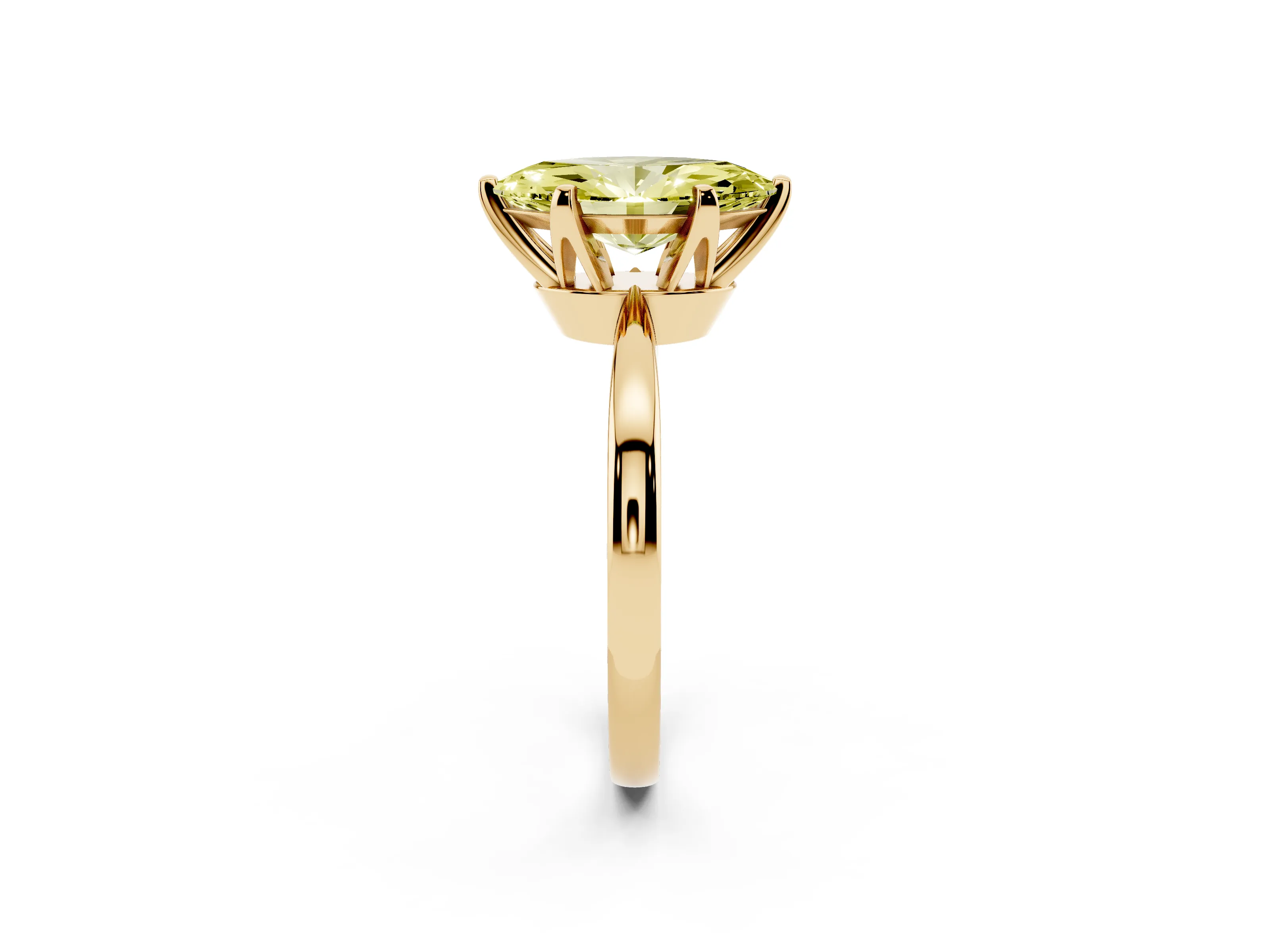 Fancy Yellow Marquise Cut Diamond Solitaire Engagement Ring Set in Yellow gold with Slim Tapered Solitaire Band