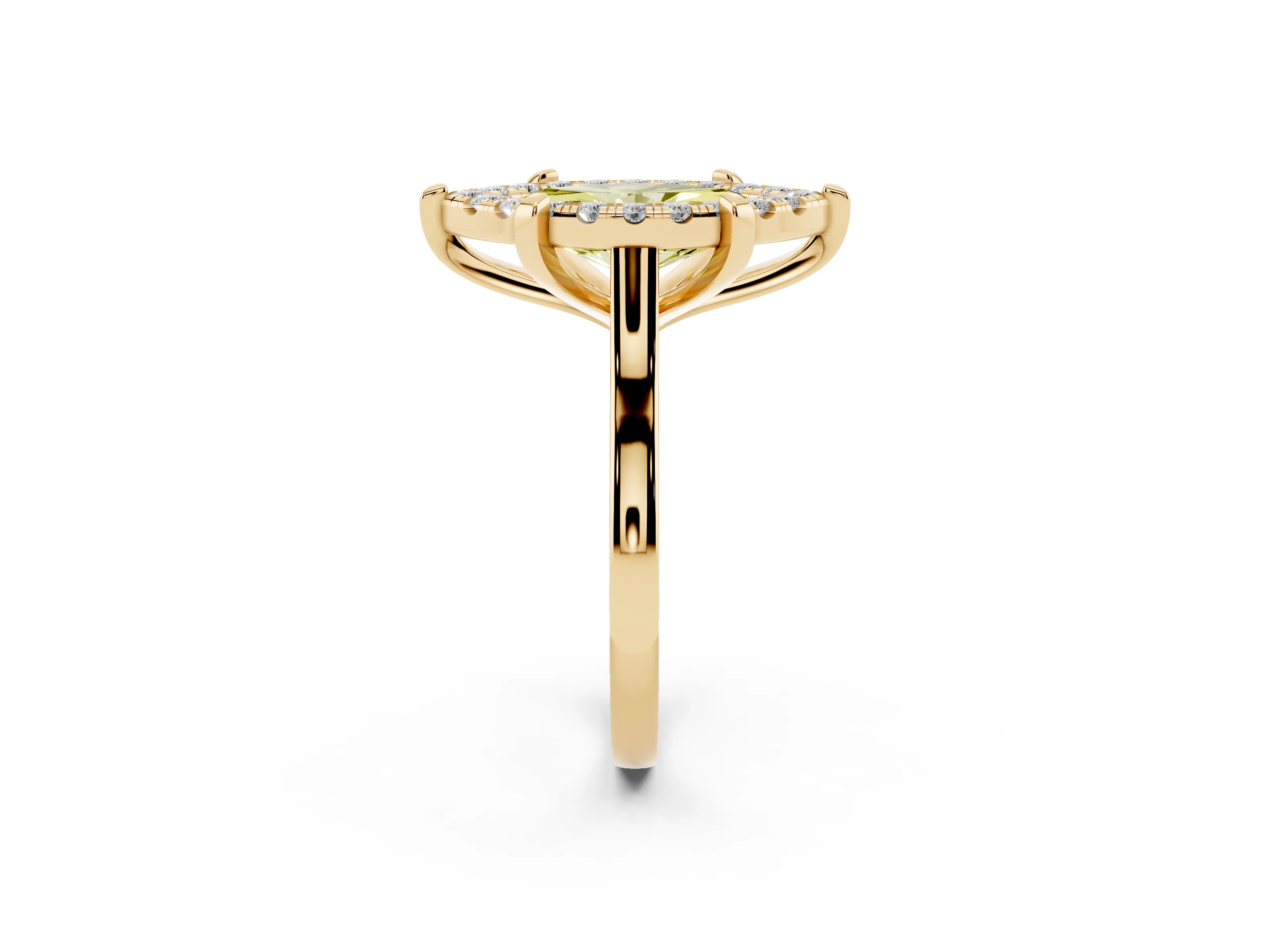 Fancy Yellow Marquise Cut Diamond Cluster Halo Solitaire Ring Set in Yellow gold with Prong Setting