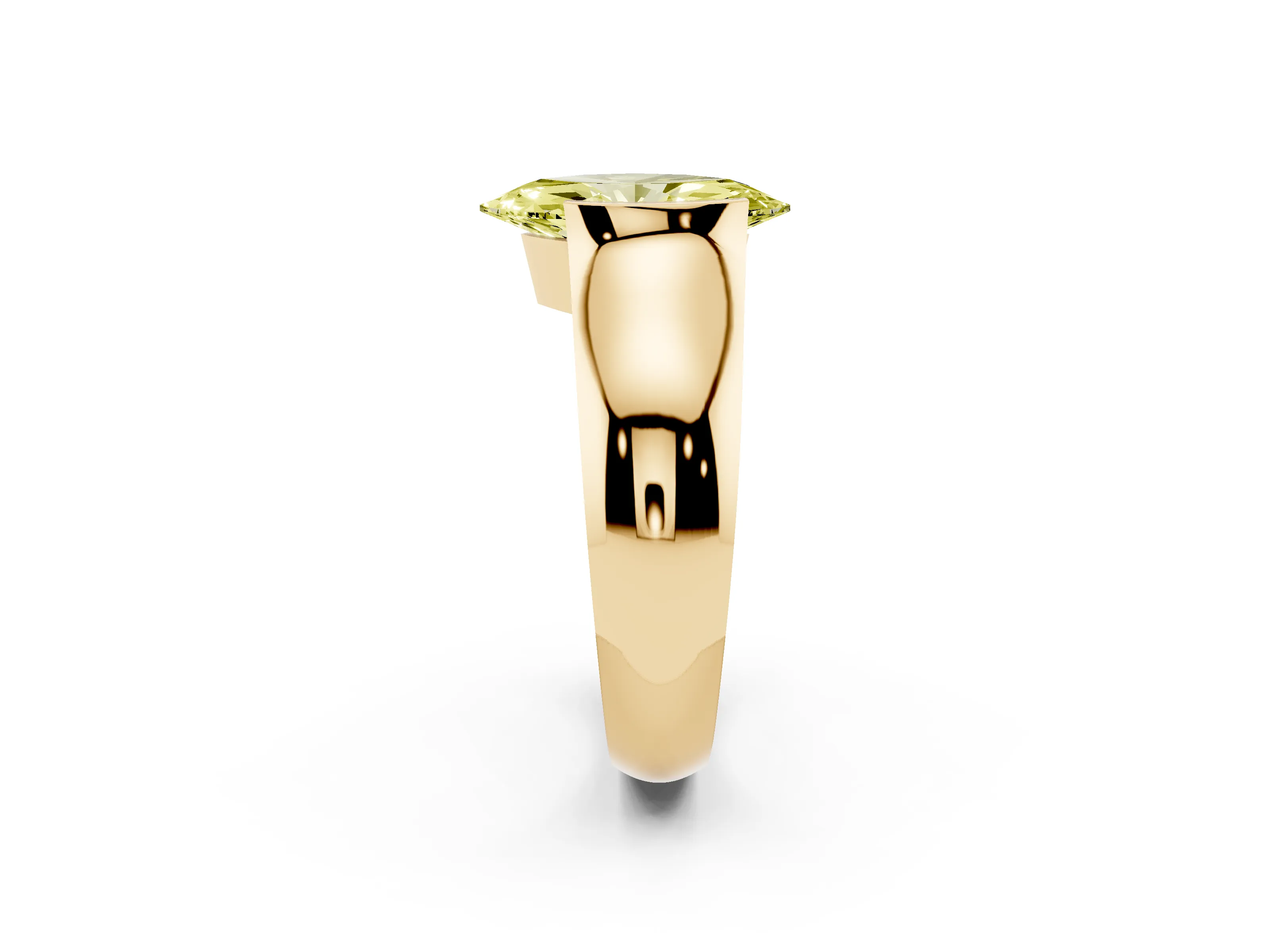 Fancy Yellow Marquise Cut Diamond Bezel Solitaire Ring Set in Yellow gold with Wide Band