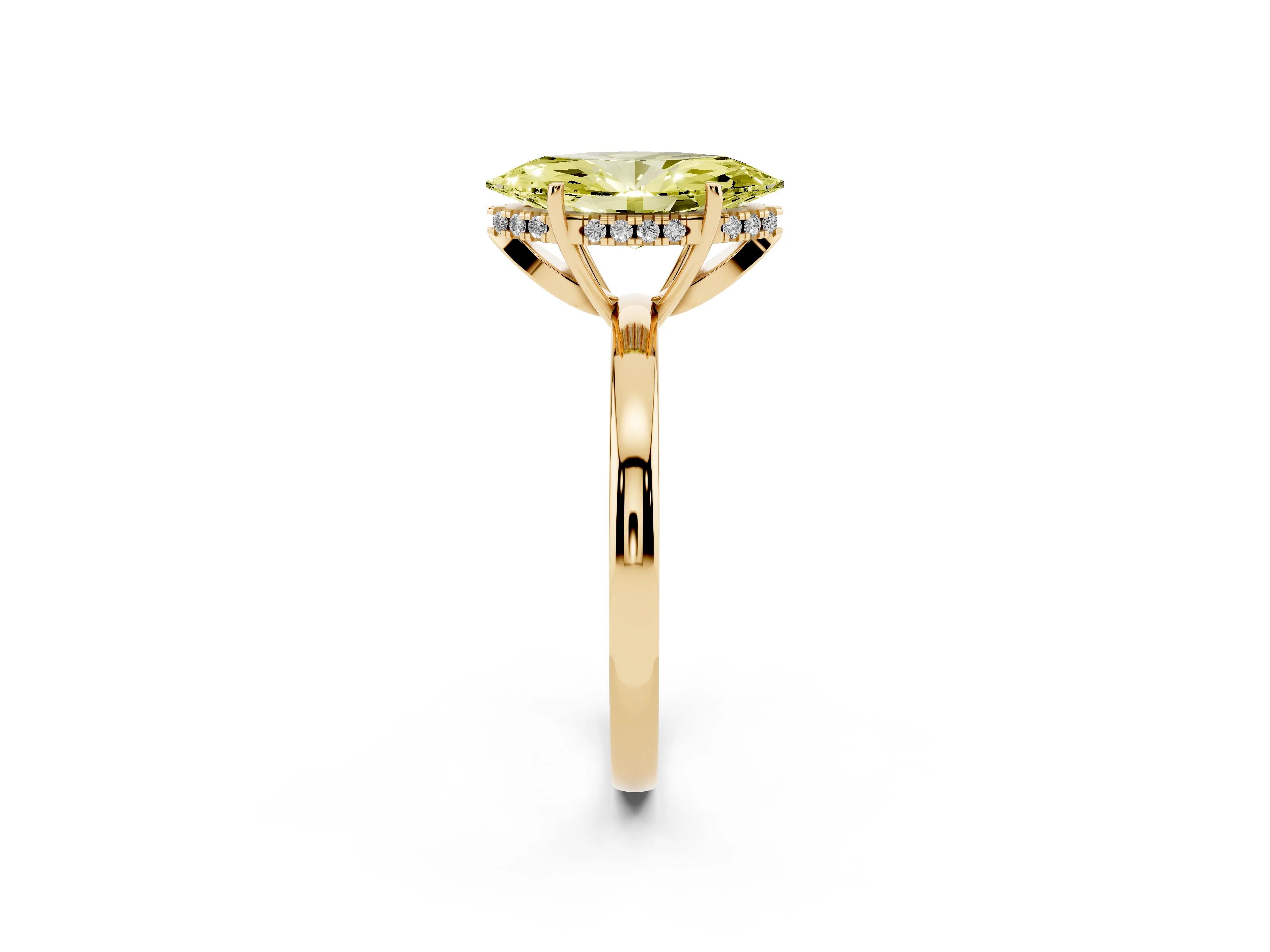Fancy Yellow Marquise Cut Diamond Solitaire Ring Set in Yellow gold with Plain Band and Prong Setting