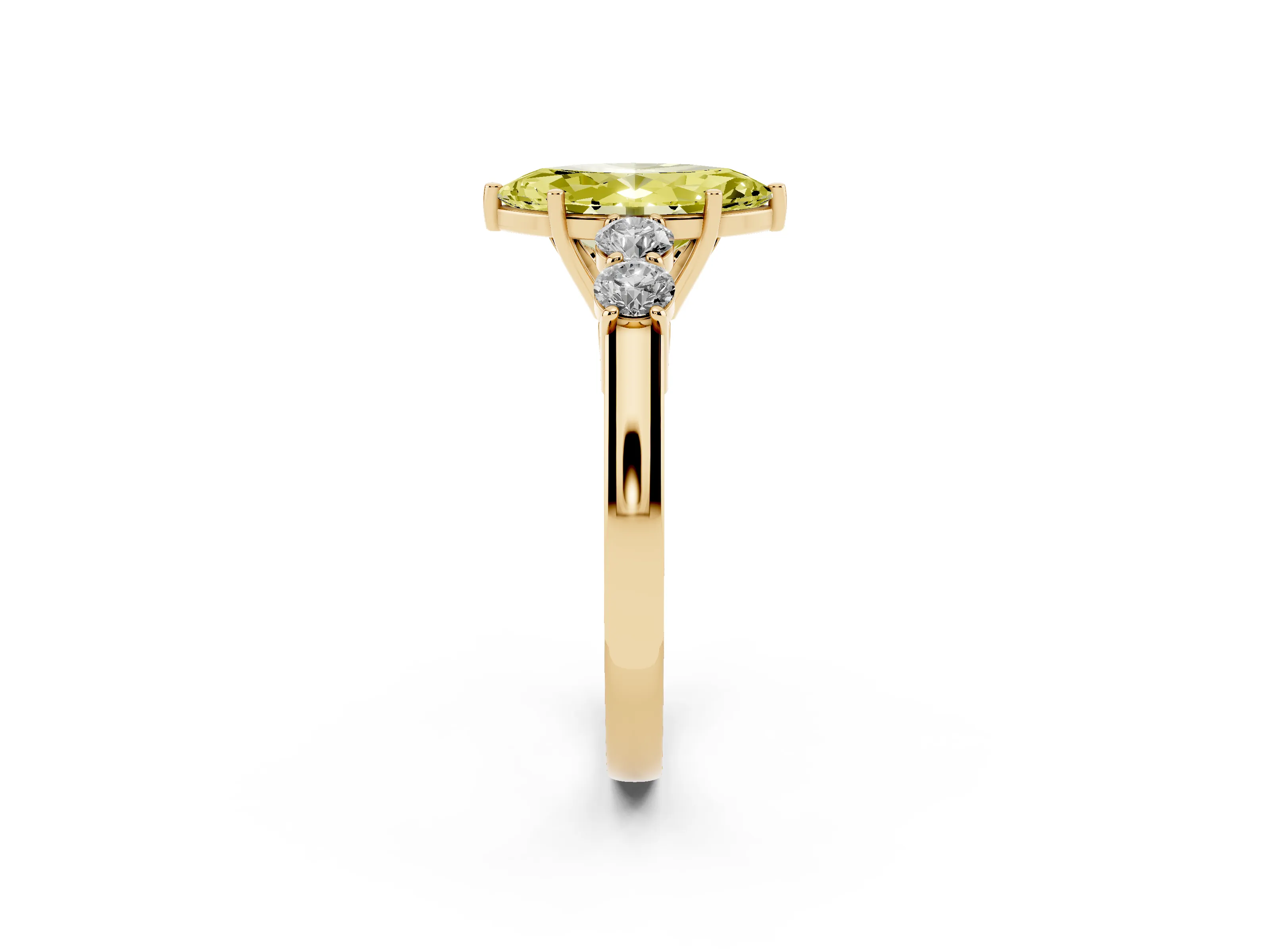 Fancy Yellow Marquise Cut Diamond Five-Stone Prong Set Band Ring Set in Yellow gold with Polished Band