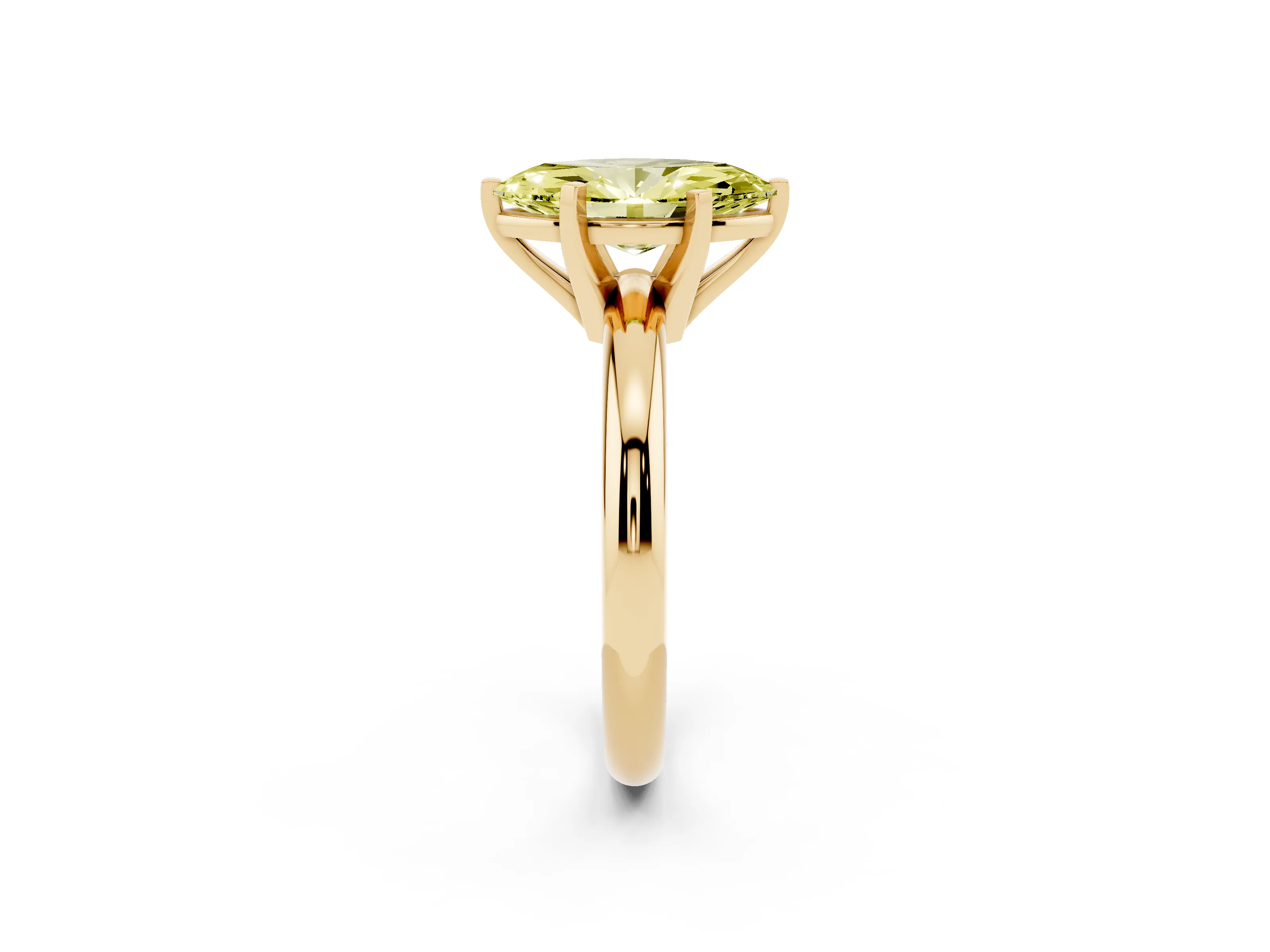 Fancy Yellow Marquise Cut Diamond Solitaire Engagement Ring Set in Yellow gold with Round Band and Prong Setting