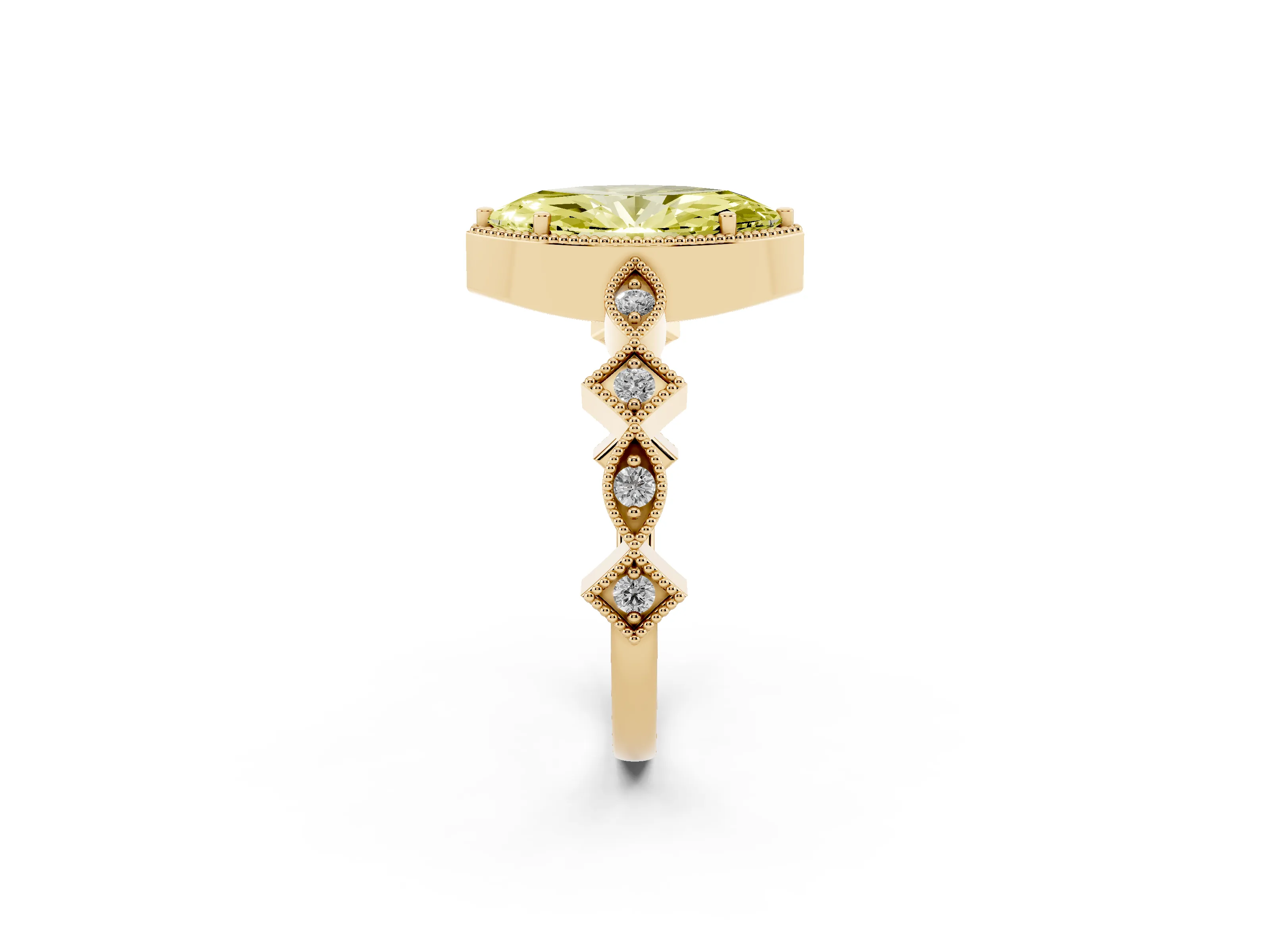 Fancy Yellow Marquise Cut Diamond Milgrain Marquise Twist Band Ring Set in Yellow gold with Prong Setting
