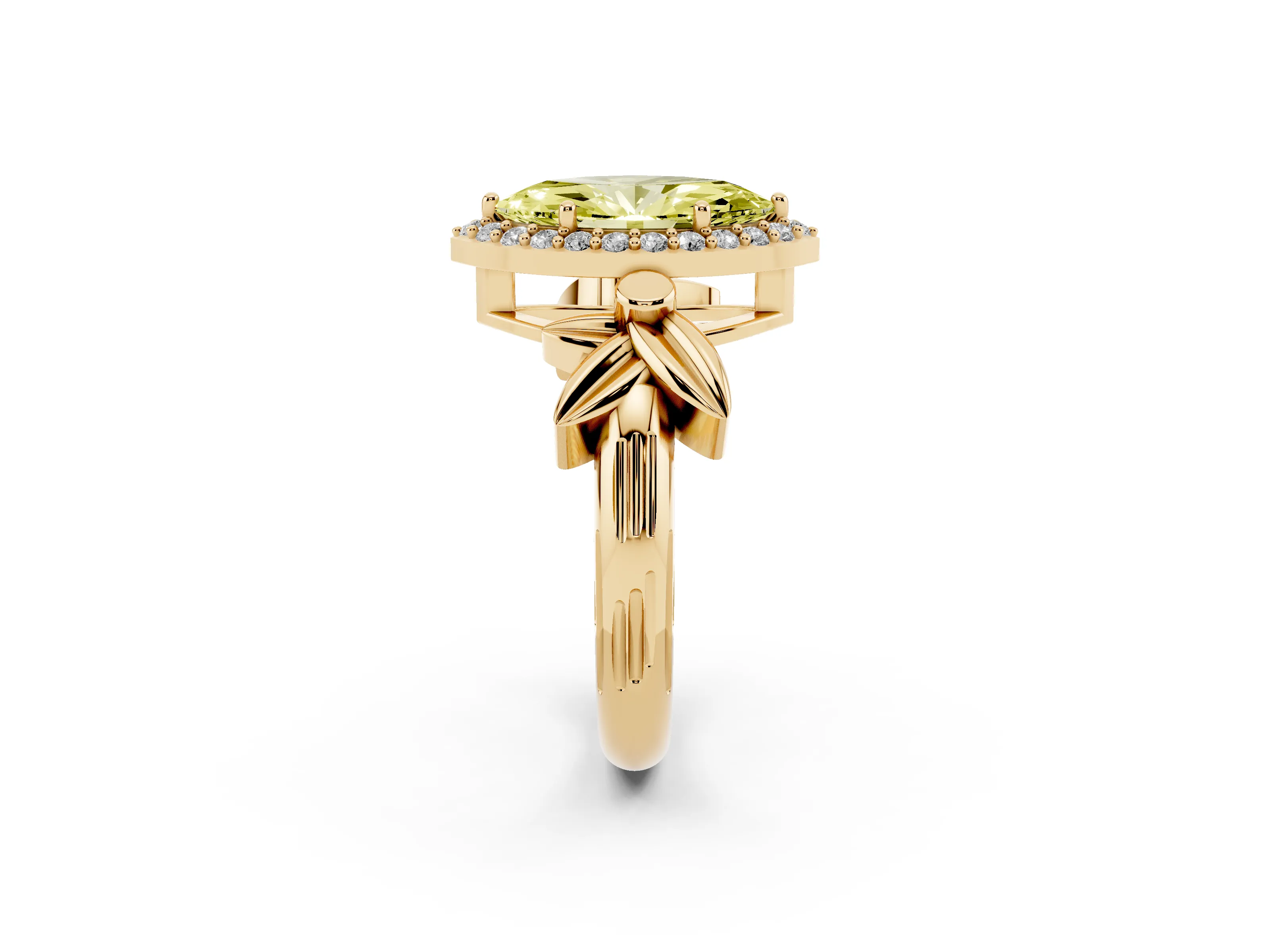 Fancy Yellow Marquise Cut Diamond Halo Floral Band Ring Set in Yellow gold with Prong Setting