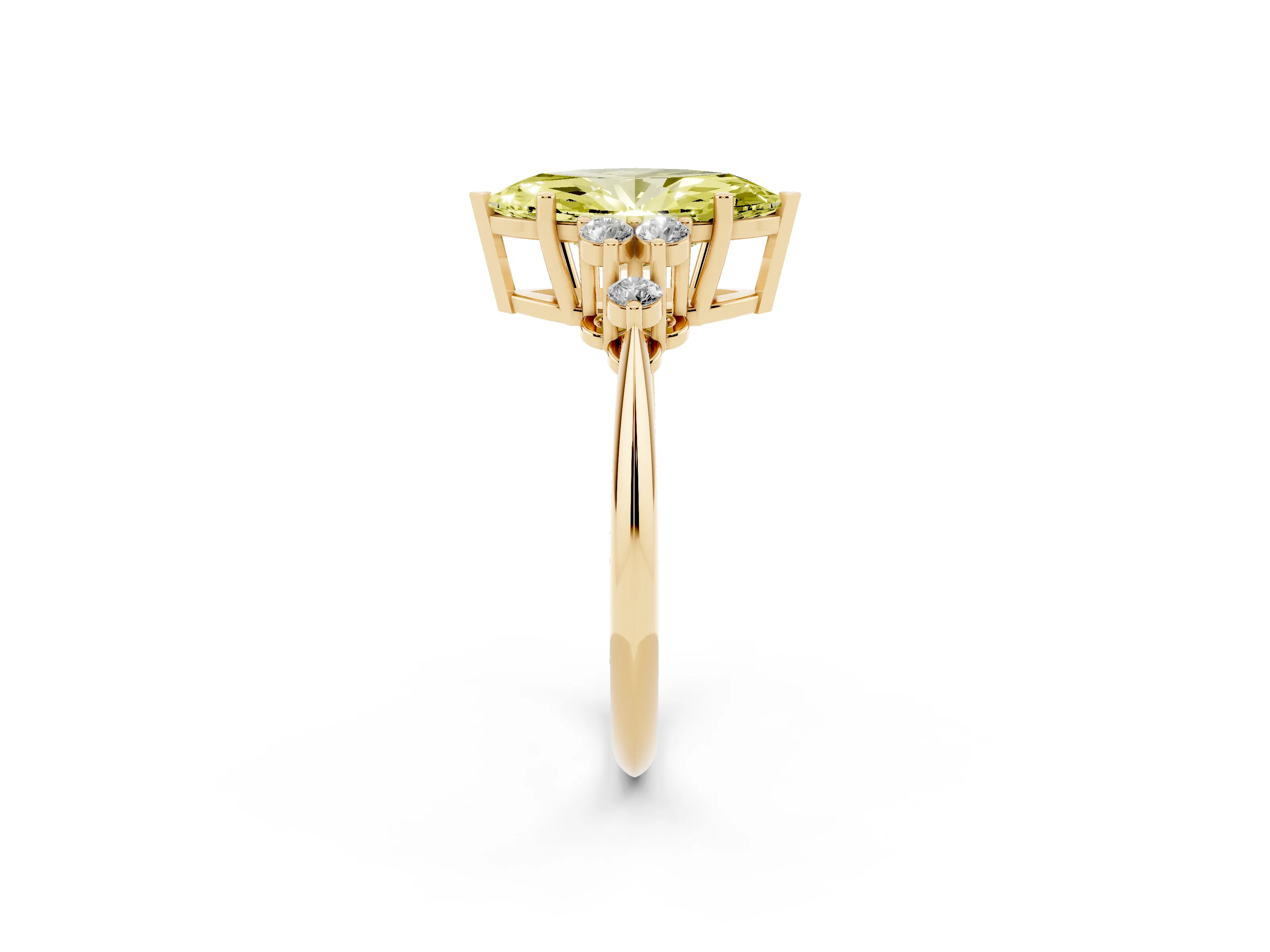 Fancy Yellow Marquise Cut Diamond Cluster Ring Set in Yellow gold with Plain Band and Prong Setting